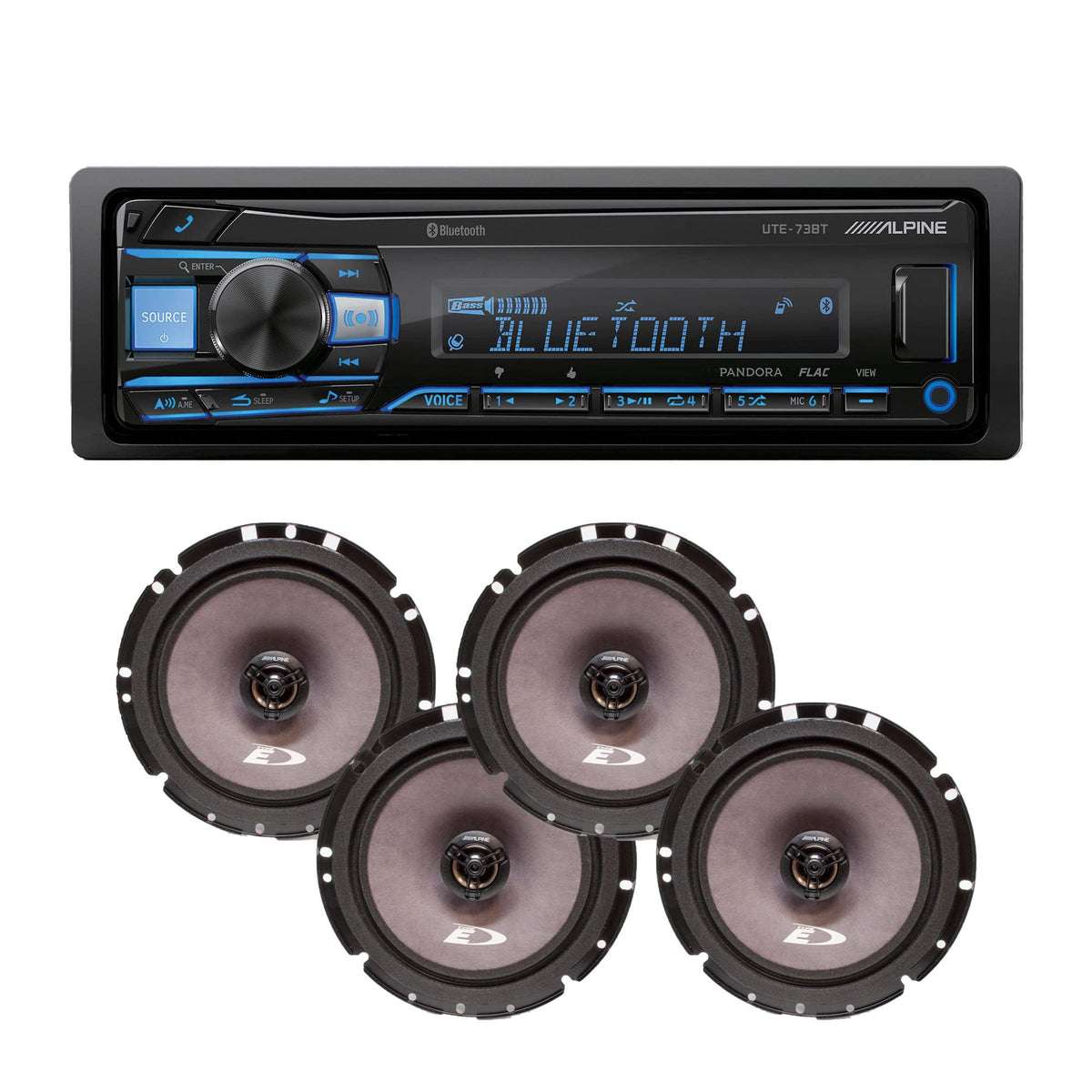 Alpine Ute 73Bt Bluetooth Car Stereo With 4 Sxe 1726S 220W Coaxial Speakers. No Cd Mechless Digital Media Receiver Head Unit