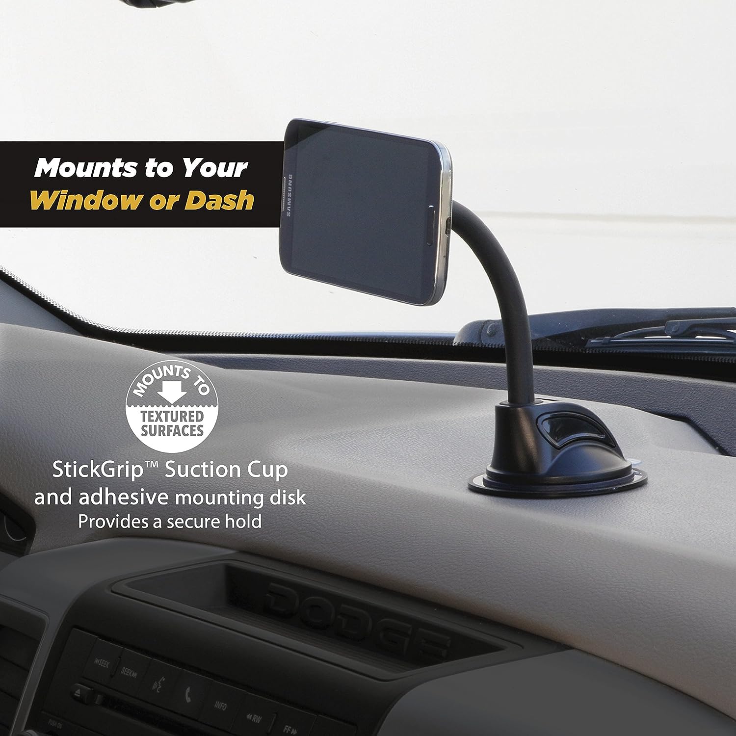 Scosche Magwdm 2Pxces0 Magicmount Flex Neck Suction Cup Car Phone Mount For Dashboard/Windshield, 360 Adjustable Magnet Head Uni