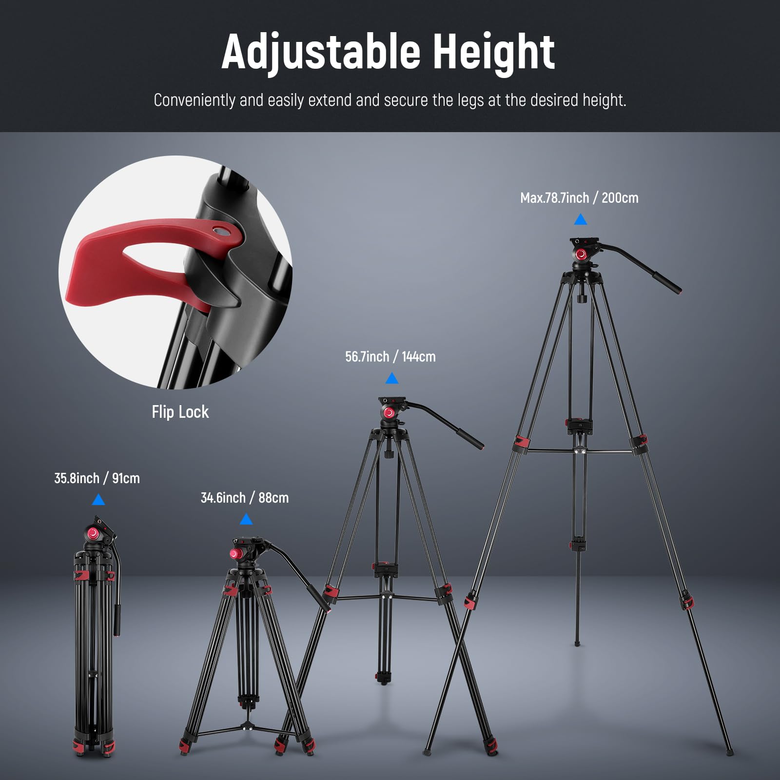Neewer 79''/200Cm Video Tripod, Heavy Duty Aluminum Alloy Camera Tripod Stand With 360 Fluid Drag Head, Qr Plate Compatible With