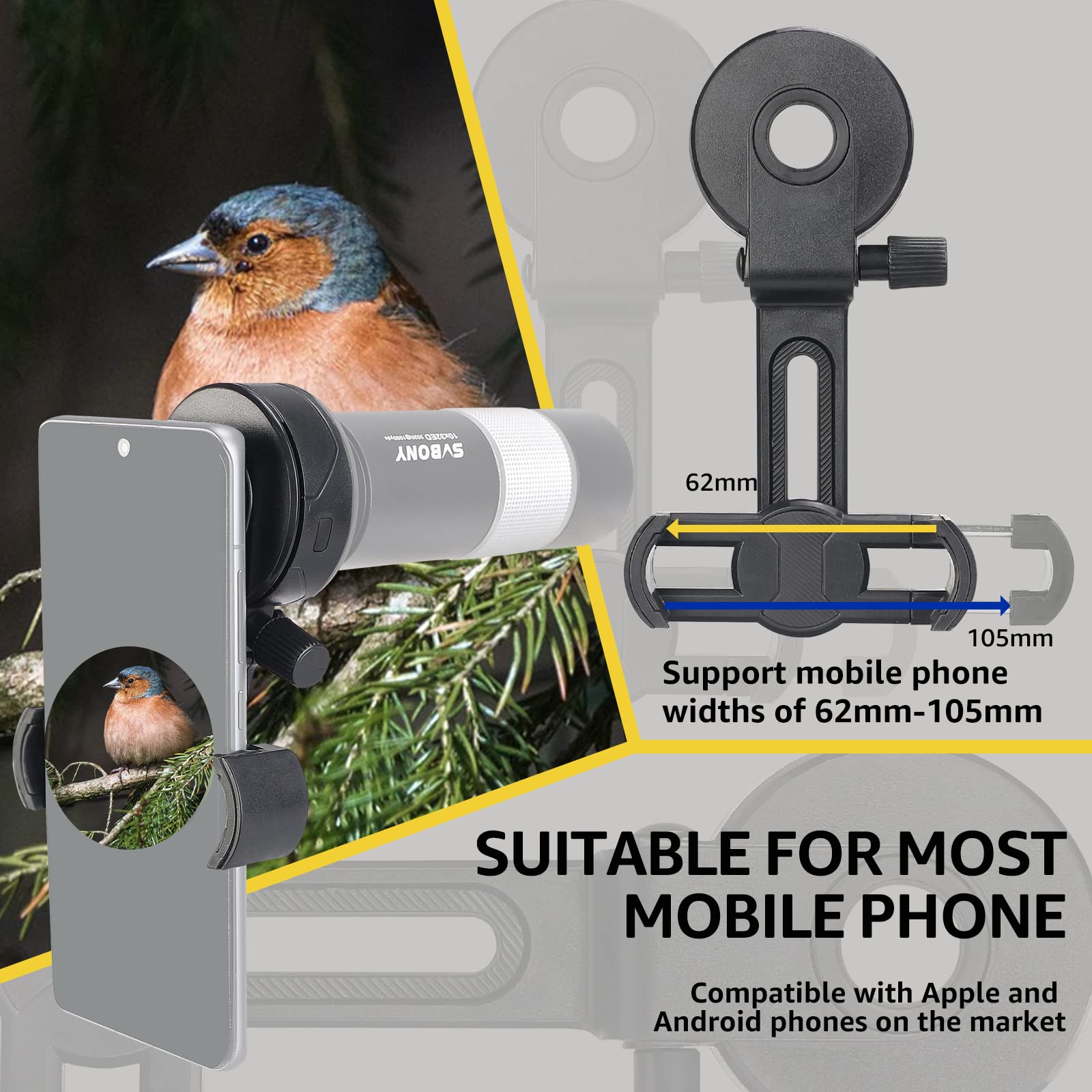 Svbony Sv218 Spotting Scope Phone Mount, Universal Cell Phone Adapter Mount Support Eyepiece Diameter 26 To 49.3Mm, Telescope Phone Adapter For Binoculars Monocular Microscope