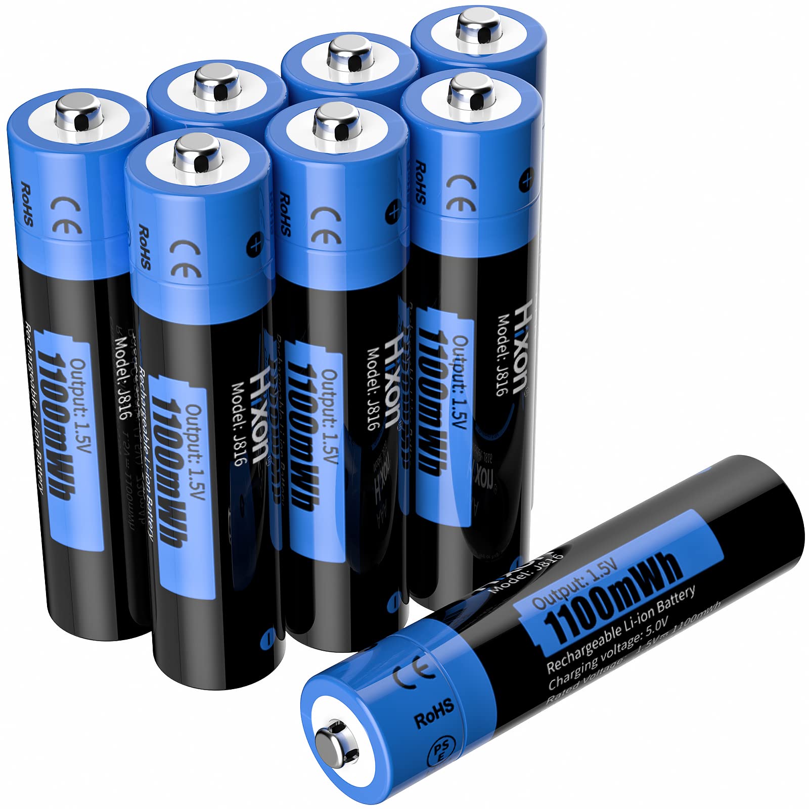 Hixon 1.5V Rechargeable Lithium AAA Batteries, 8x1100mWh High-Capacity Long-Lasting Triple AAA Li-ion Battery,Fast Charge,Up to 