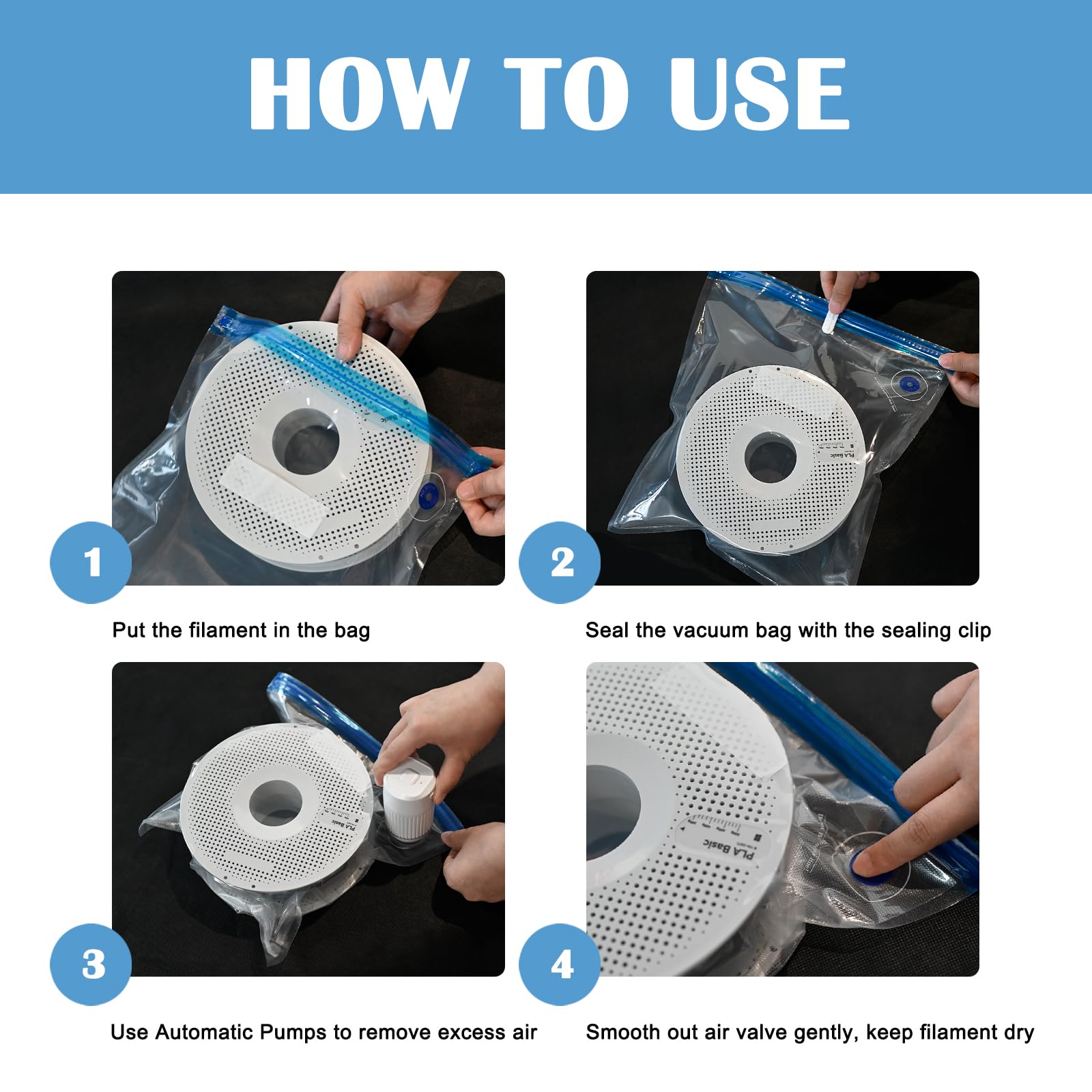 3D Printer Filament Storage Bags Electric Pump Kit, Tiopy 30 Thicken Spool Storage Sealing Bags/Electric Pump/Seal Clip,11.8 X 1