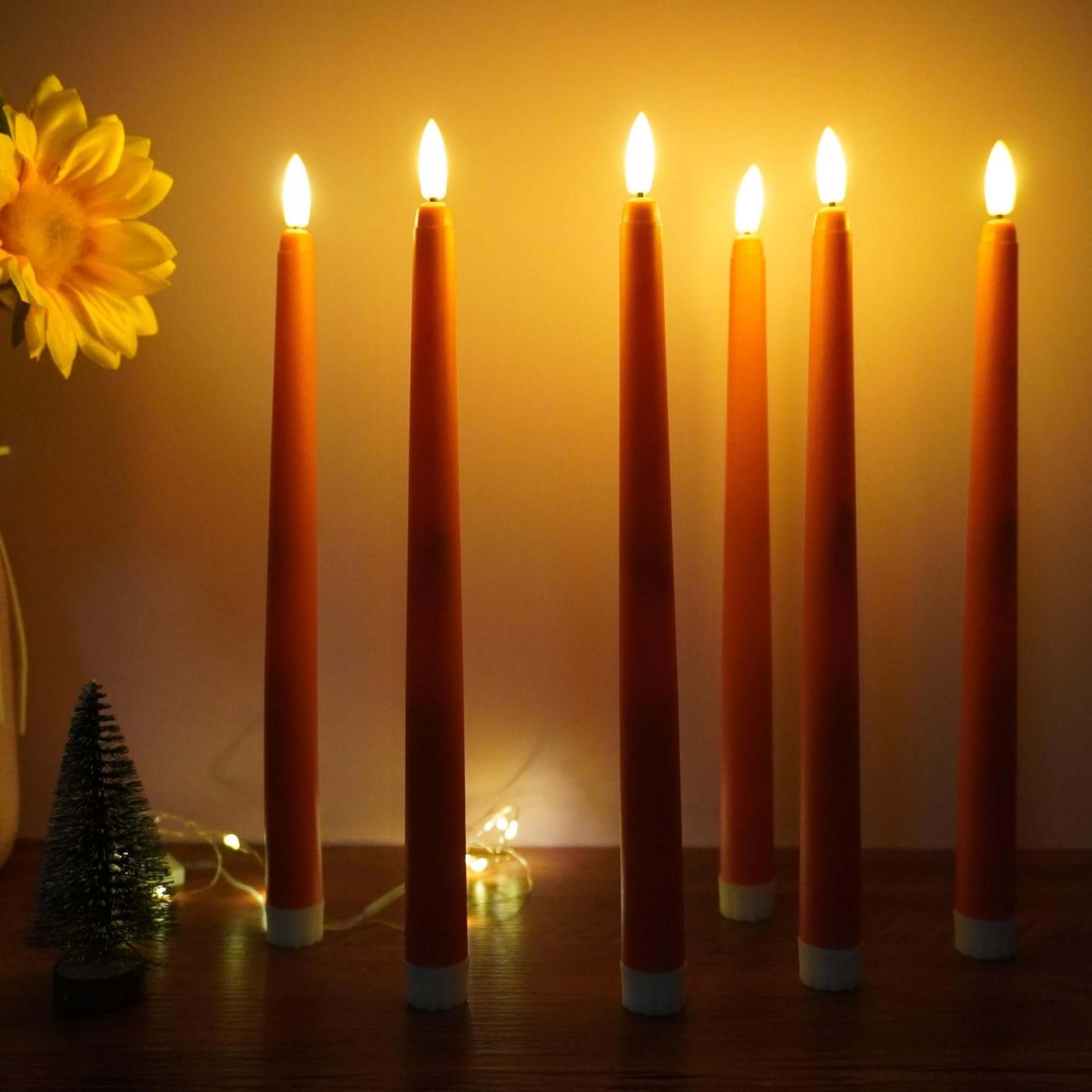 Ni Jasw Orange Flameless Taper Candles With Remote, Flickering Battery Powered Fall Thanksgiving Led Candlesticks Set Of 4