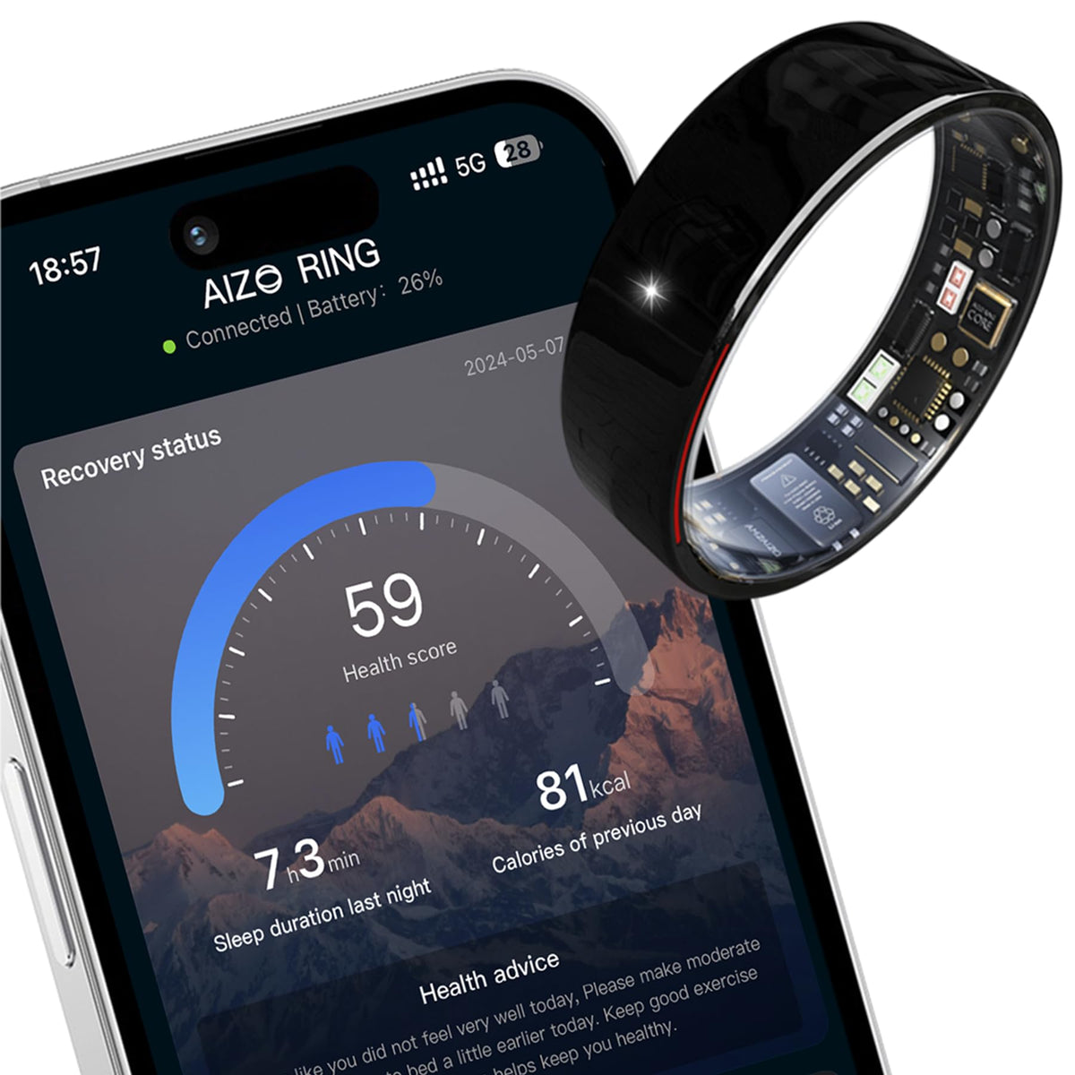 Amzaizo Smart Ring Health Fitness Tracker,Sleep&Exercise Monitor Heart Rate,Blood Oxygen,Temp,Steps,Distance,Calories,Event Remi