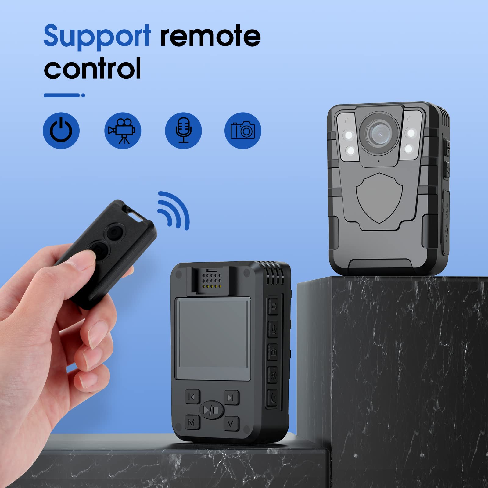 Oncheer 1296P Police Body Camera: Wearable Vedio Audio Recorder Cams With 64G Sd Card, Remote Controller, Portable Waterproof Ni