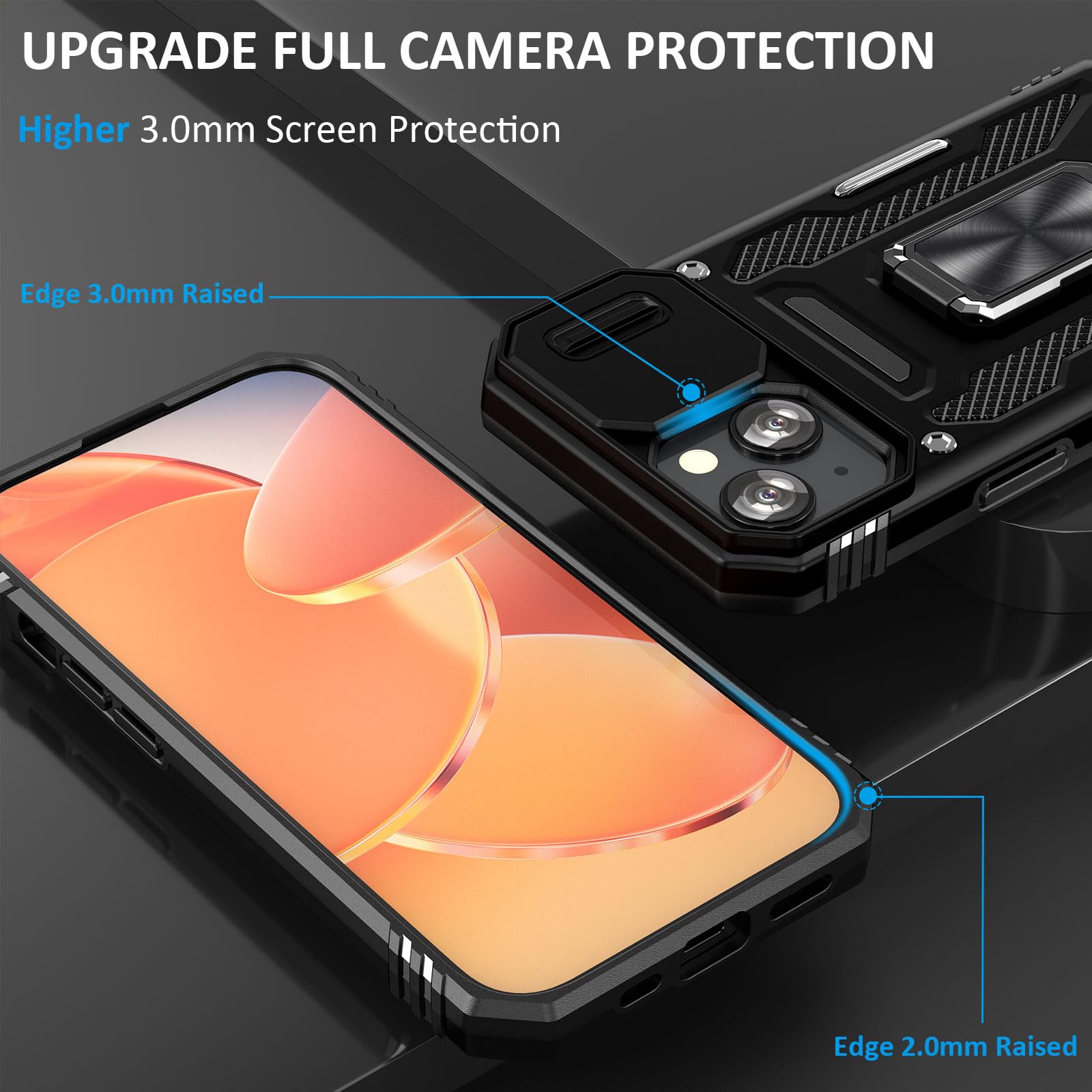 Sefing Case For Iphone 15 Phone Case Iphone 15 Case With Camera Cover, With Ring Holder Kickstand, With Magnetic Car Mount Funct