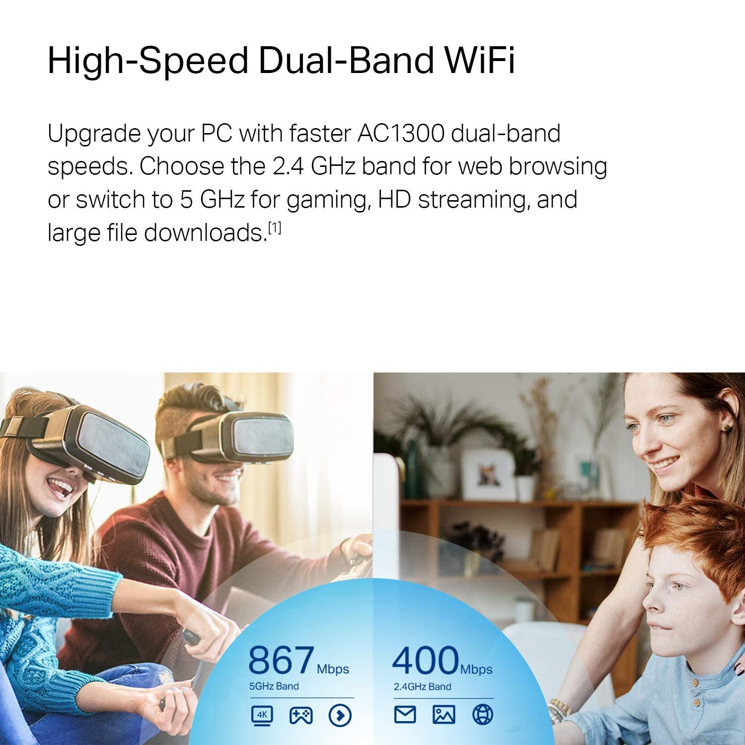 Tp Link Usb Wifi Adapter, Ac1300Mbps Dual Band 5Dbi High Gain Antenna 24Ghz 5Ghz Wireless Network Adapter For Desktop Pc (Archer