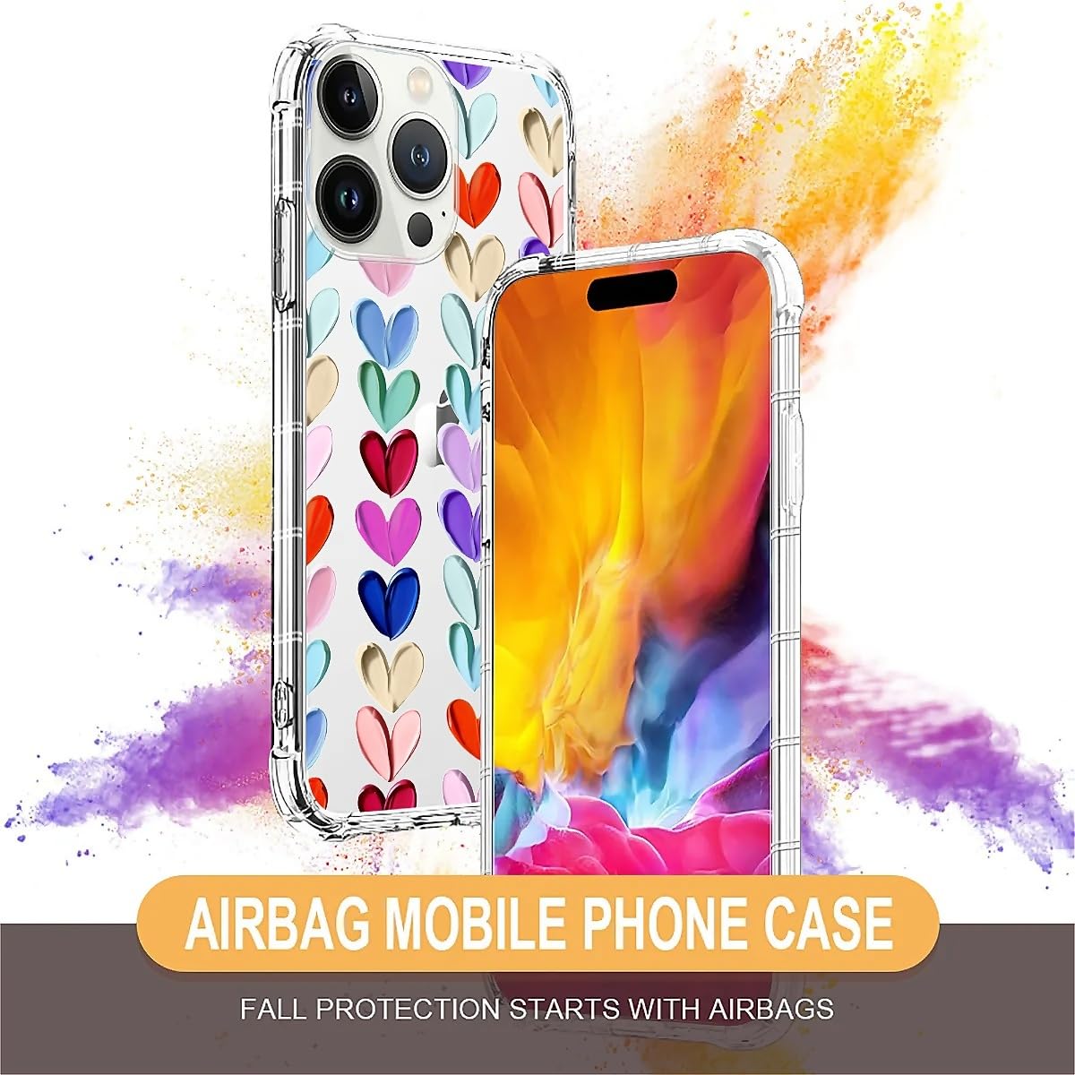 Tamefox Case Compatible With Clear Iphone 15 Pro,Oil Painted Heart Slim-Fit Shock-Resistant Raised Bezel Camera Protection Desig