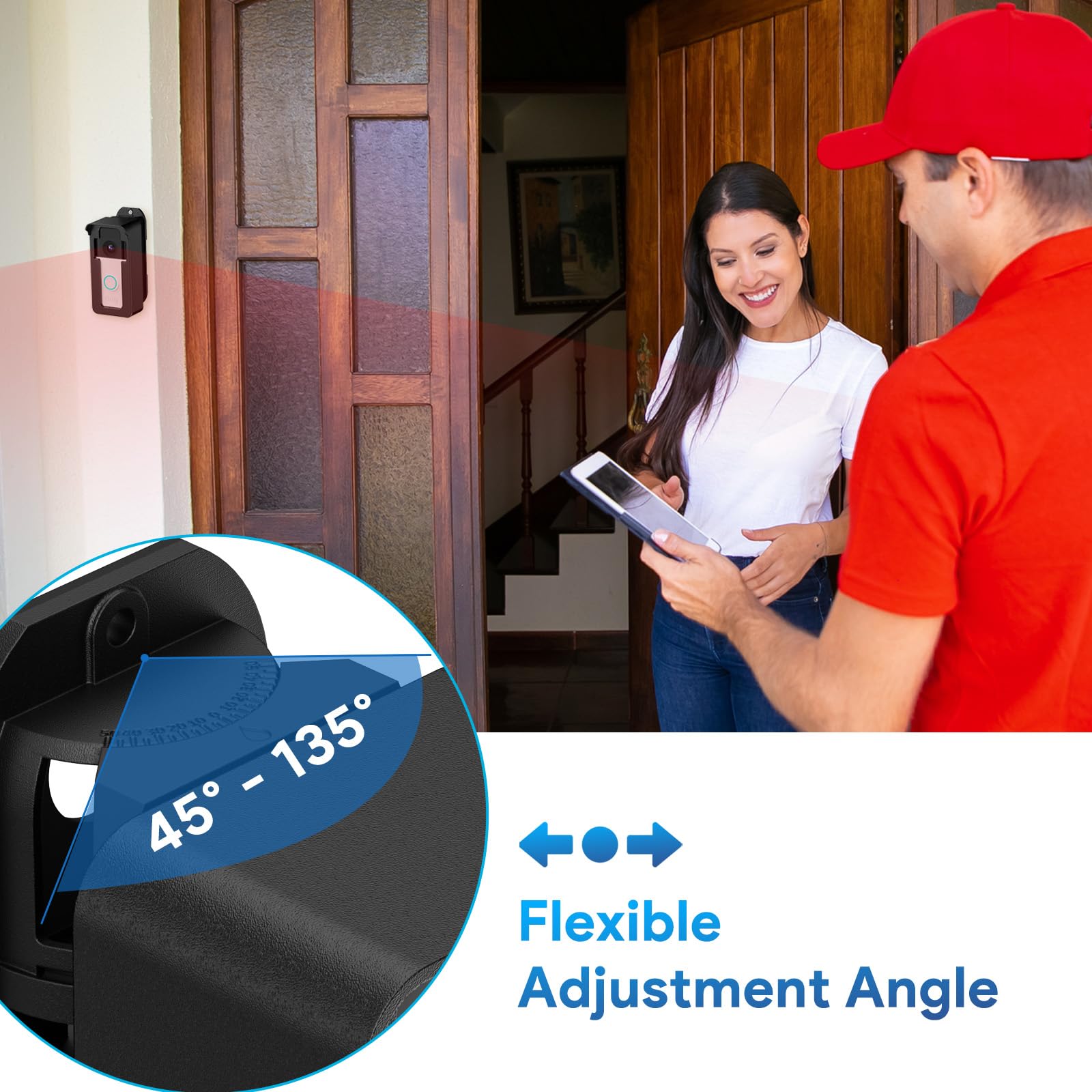 Anti Theft Video Doorbell Angle Mount, 45 To 135 Degree Adjustable Ring Camera Holder Doorbell Door Mount For Apartment, Compati