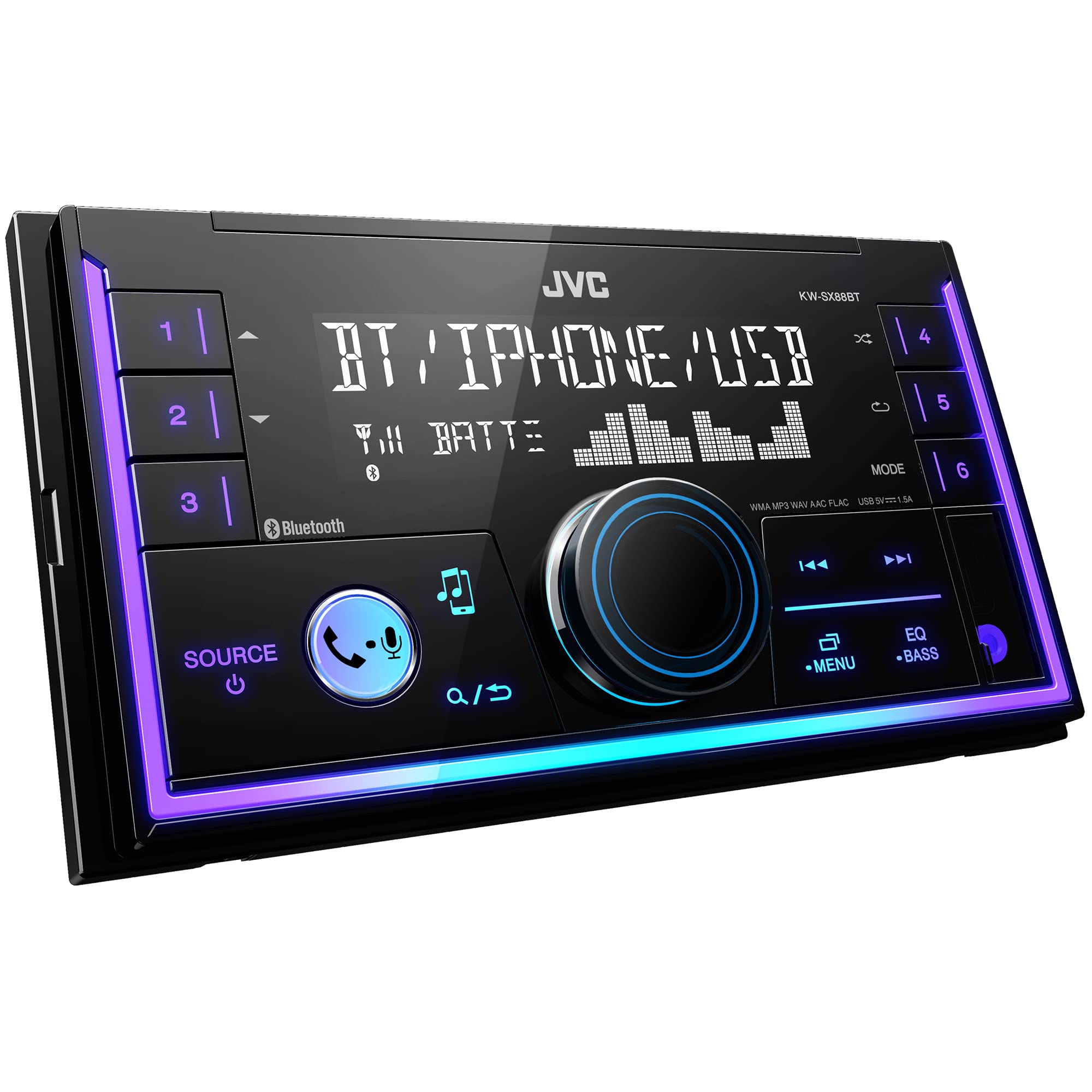 Jvc Kw Sx88Bt Bluetooth Double Din Digital Media Car Stereo With Shallow Chassis, Variable Color Dsplay, Front Usb And Aux, Powe