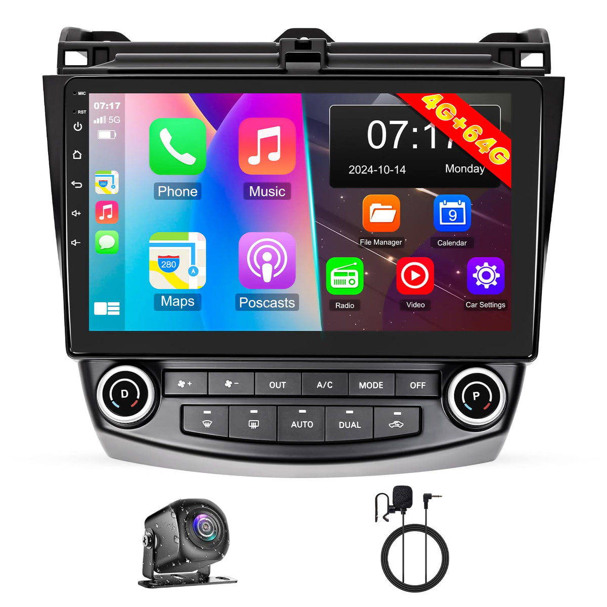 4G+64G Upgraded Car Radio For Honda Accord 2003 2004 2005 2006 2007, 10'' Android 13 Touch Screen Stereo With Wireless Carplay, 