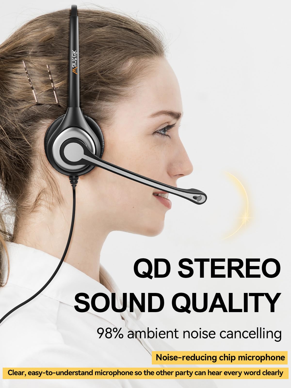 Wantek Telephone Headset Corded Rj9 Headphone With Mic & Noise Cancelling Phone Headsets Compatible With Plantronics Polycom Vvx