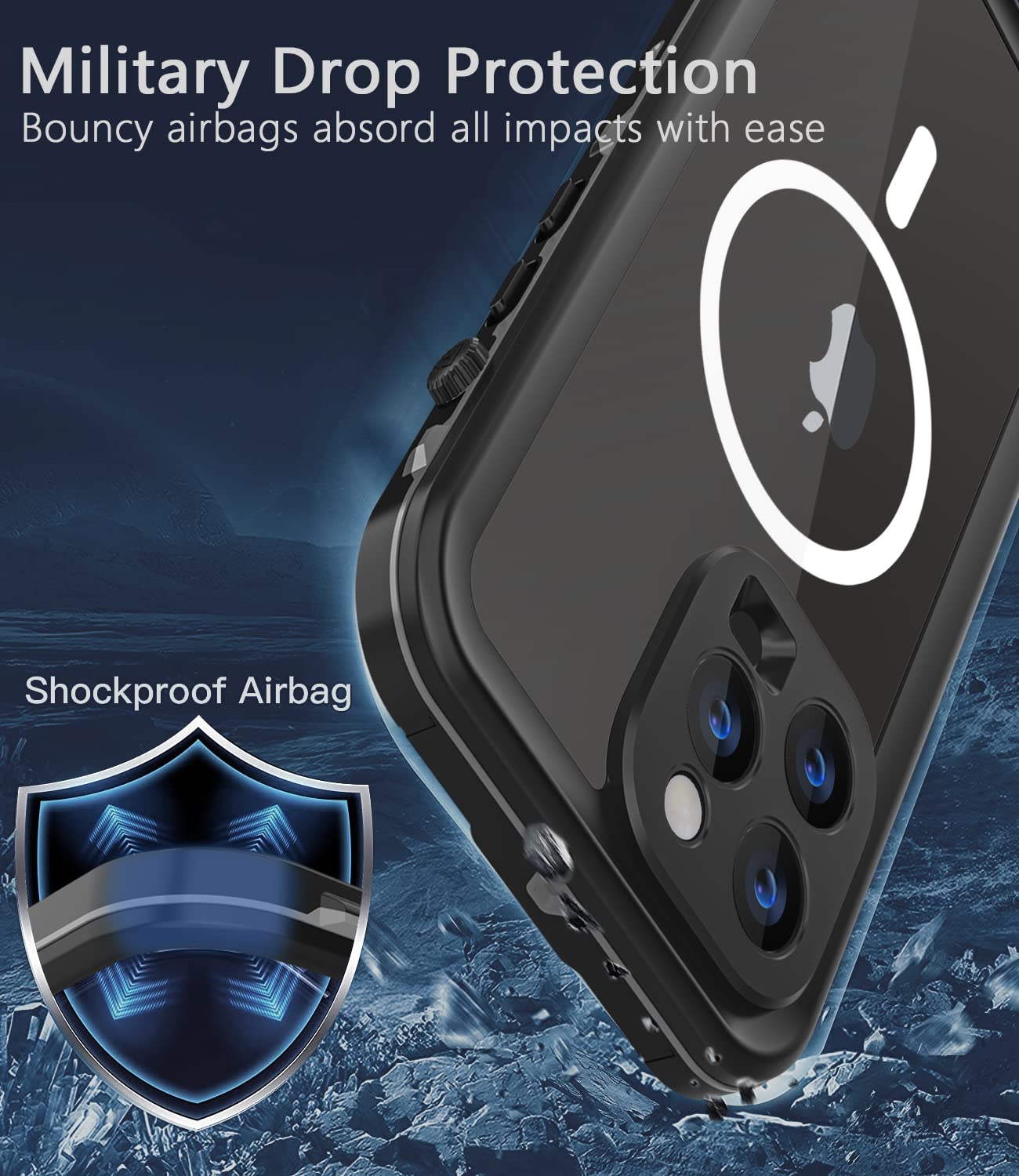 Guirble iPhone 14 Pro Max Waterproof Shockproof Phone Case Polycarbonate Black/Gray 6.7''