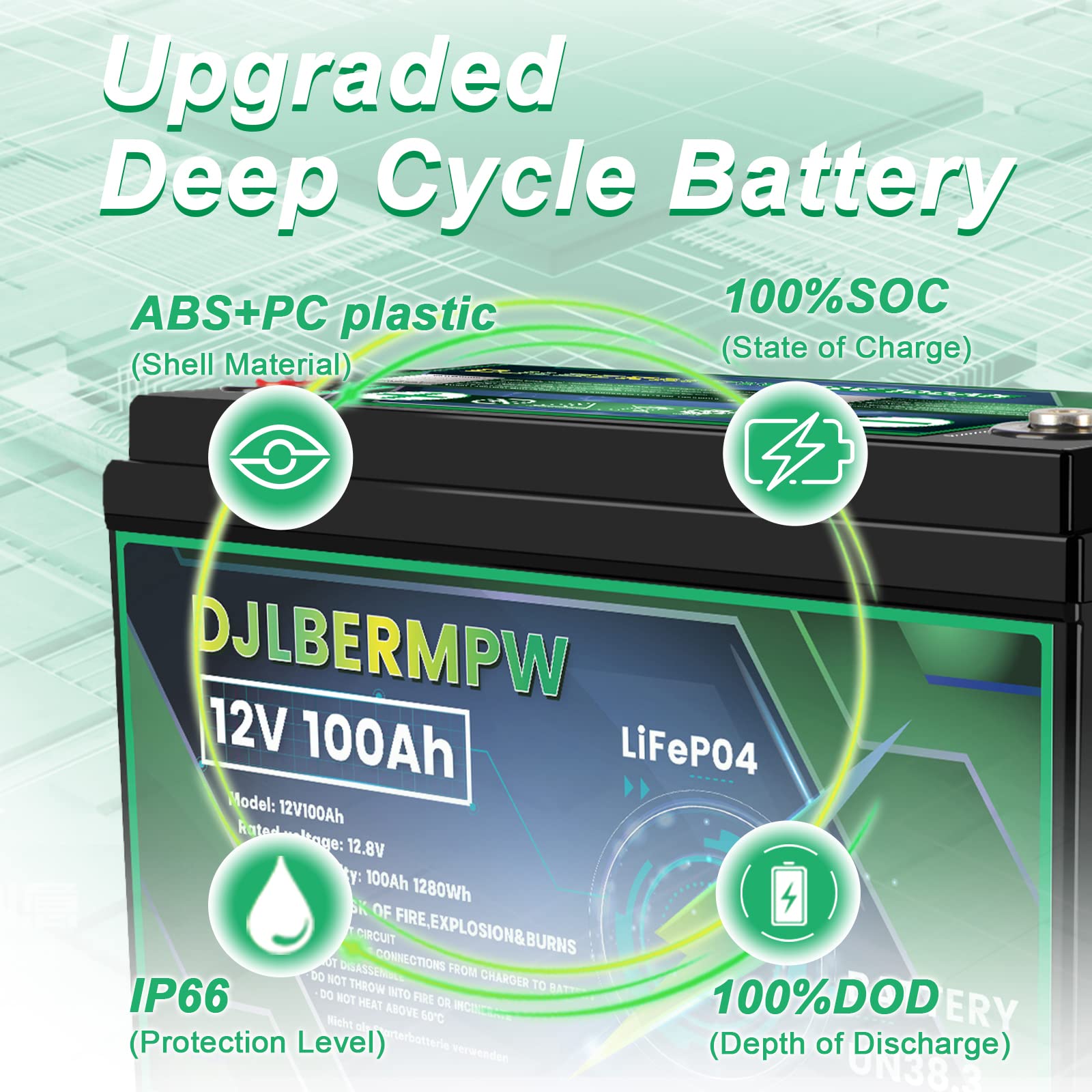Djlbermpw 12.8V 100Ah Lifepo4 Battery Built-In 100A Bms Lithium Battery 12V 1280Wh Lithium Batteries 10-Year Lifetime, Perfect F