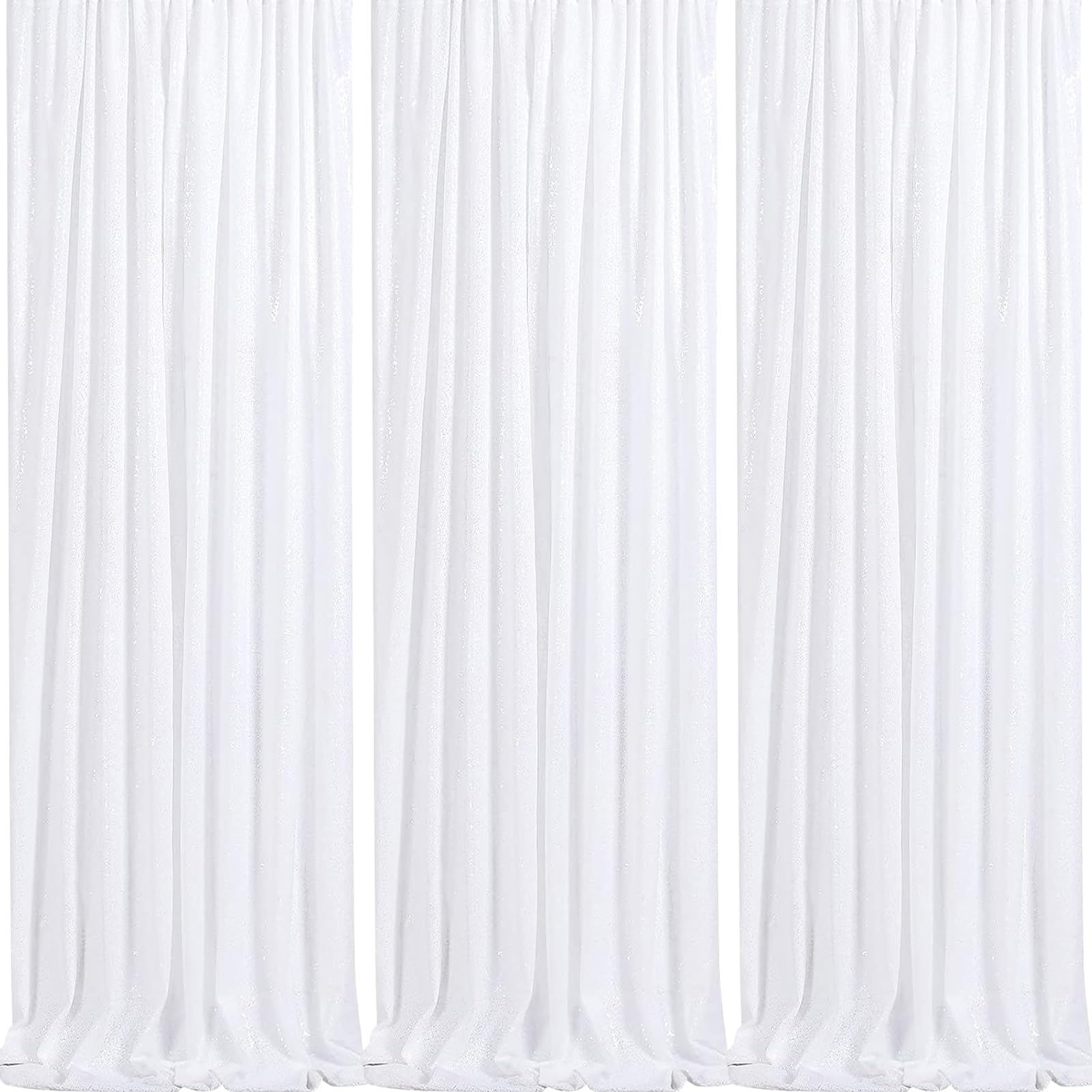 Sparkly Backdrop White Photo Backdground Curtain 3 Pack 2X8Ft Sequin Fabric For Birthday Wedding Baby Shower Christmas Party Dec