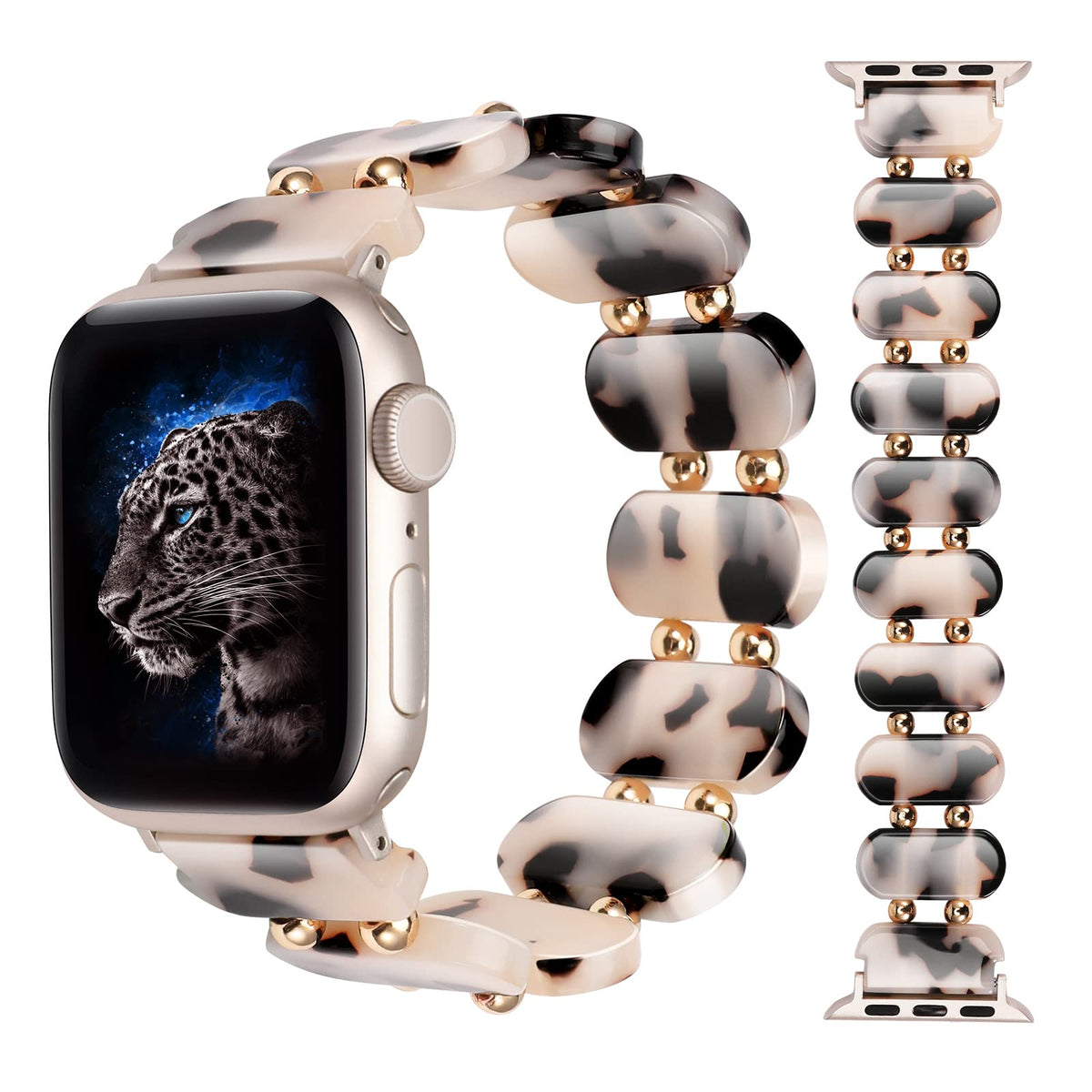 Minyee Compatible With Apple Watch Bands Resin 49Mm(Ultra) 45Mm 44Mm 42Mm,Tortoise Shell Stretchy Cute Solo Loop Women Light Fas