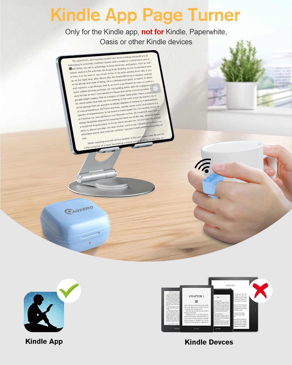 Adzerd Remote Control For Tiktok, Page Turner For Iphone/Ipad, Bluetooth Camera Video Recording Remote, Scrolling Ring For Tik Tok, Compatible With Ios/Android Phones & Tablets   Blue