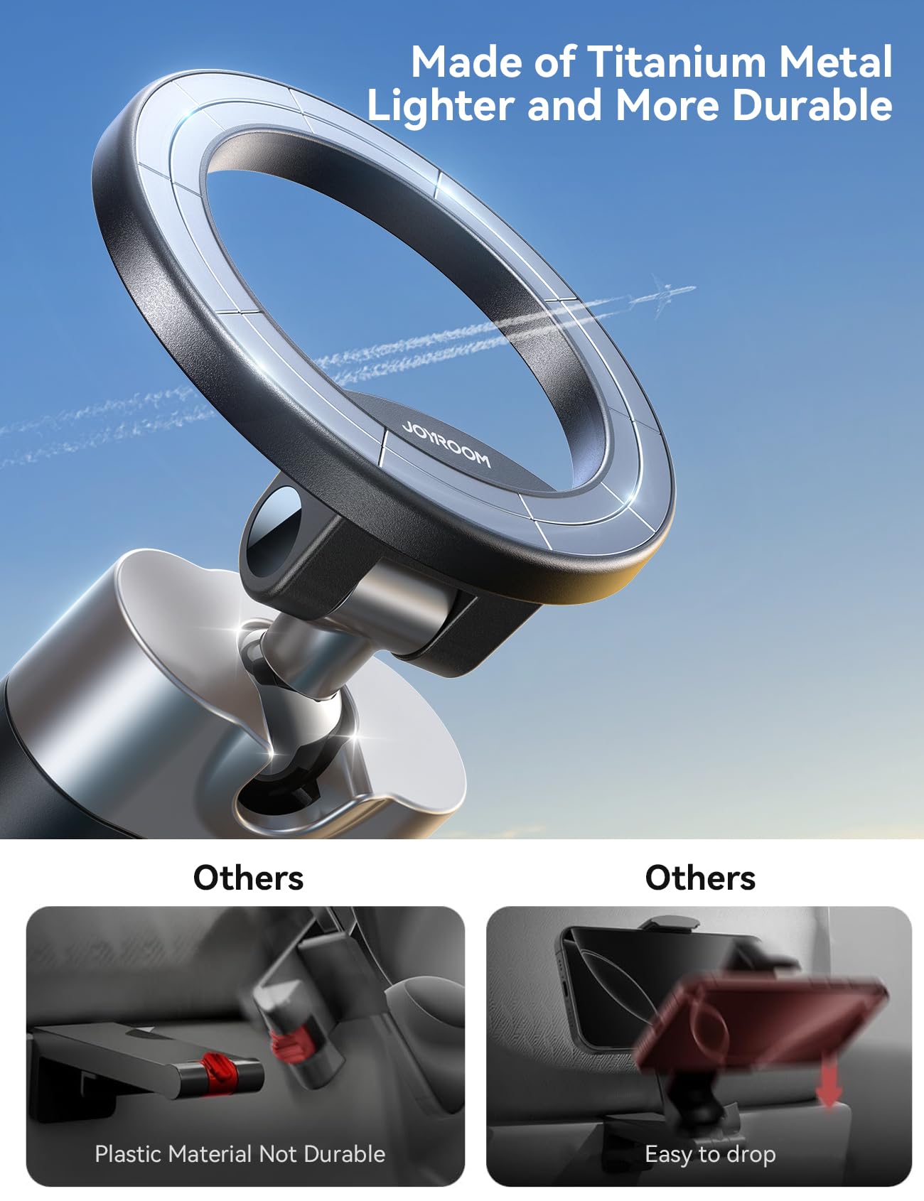 Joyroom ?360 Metal Ball & Titanium? Magsafe Airplane Phone Holder, Travel Essentials For Airplane Phone Mount, Universal Travel
