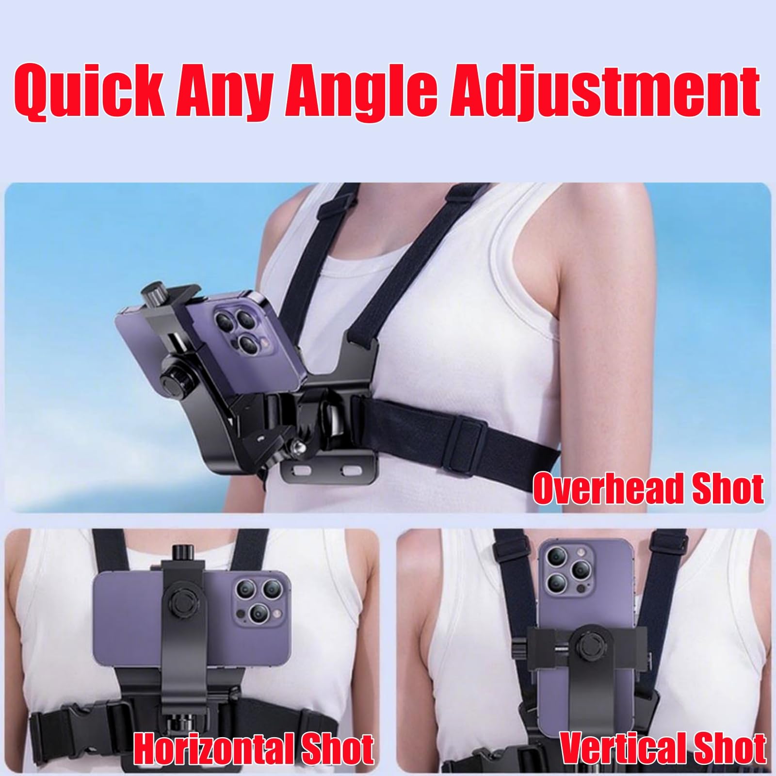 Mobile Phone Chest Mount Harness Strap Holder Cell Phone Clip For Recording Vlog/Pov, Universal Accessories Kit For Most Action