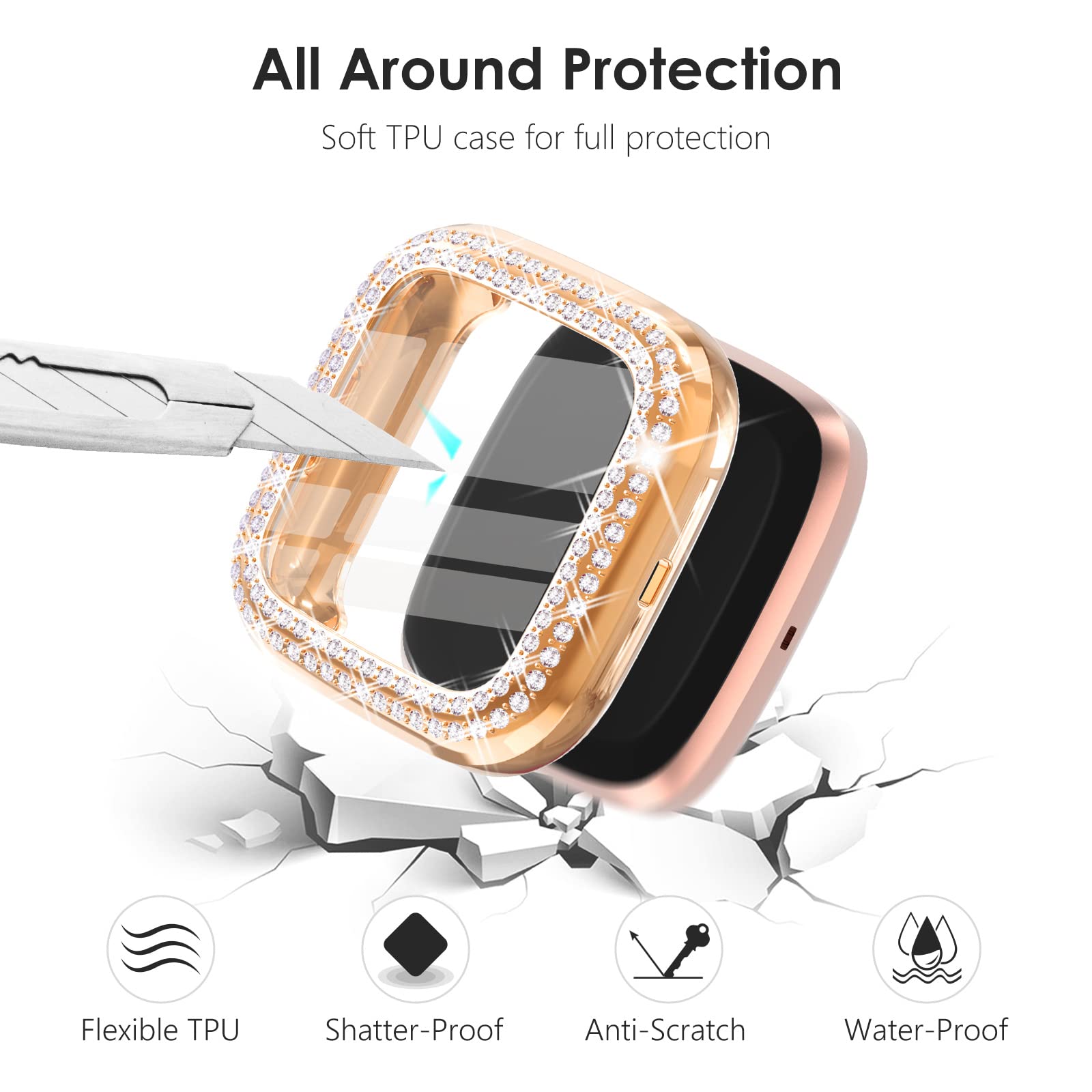 Chanchy 10 Pack Compatible With Fitbit Versa 2 Screen Protector Case, Soft Tpu Full Protective Case Cover Bumper Bling Crystal D