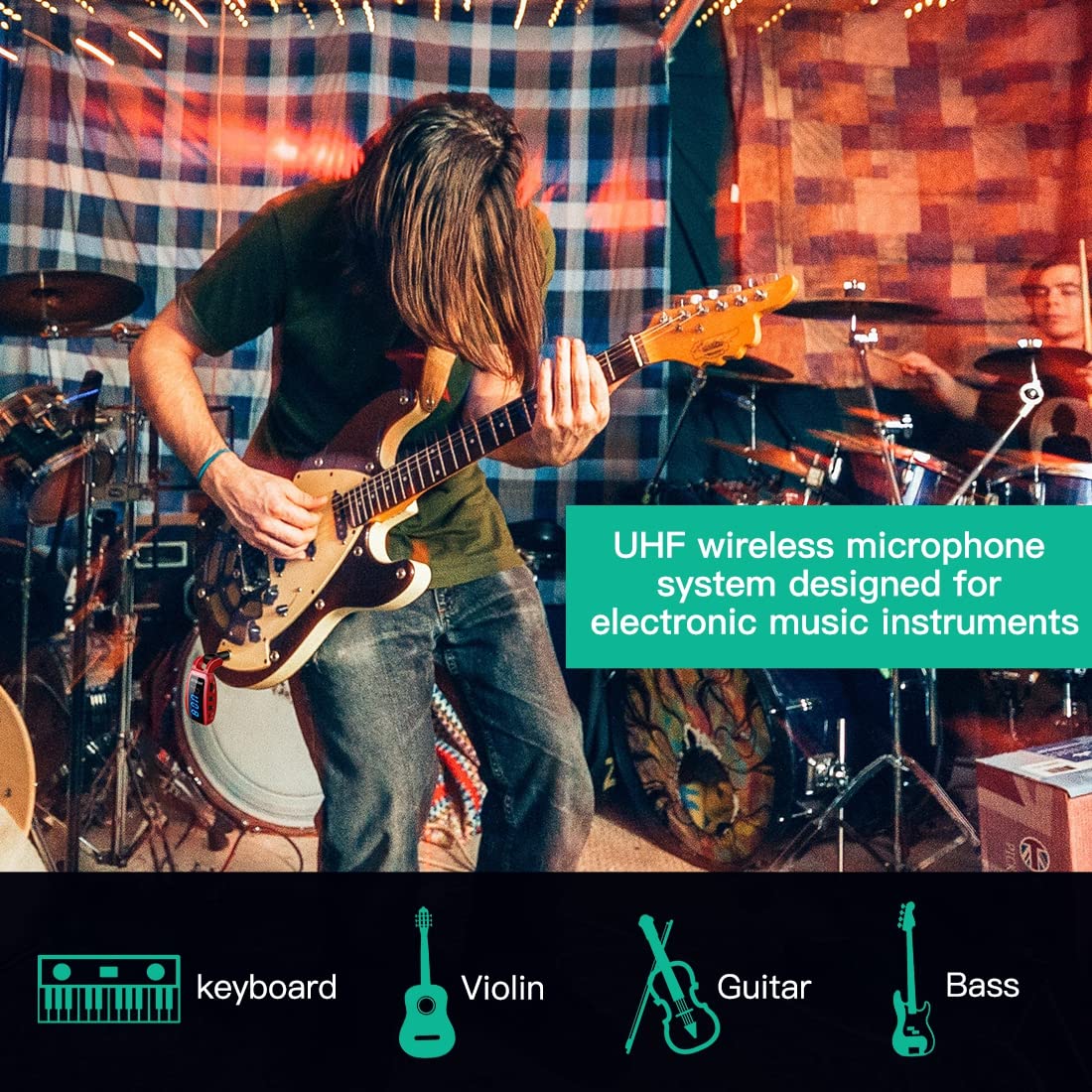 Wireless Guitar System,Xiaokoa Uhf Wireless Guitar Transmitter Receiver 164Feet Range With Hd Led Screen For Electric Guitar Bas