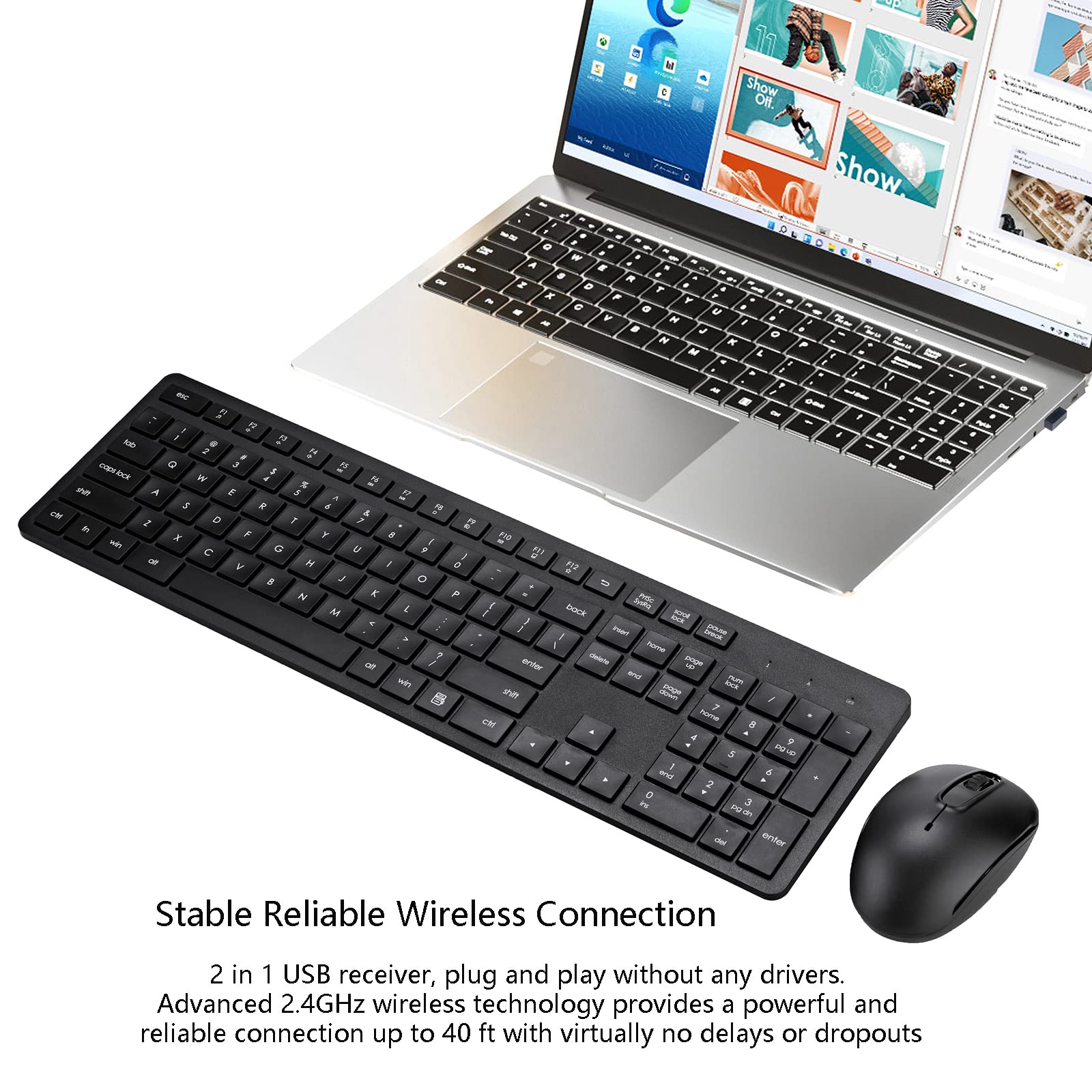 Wireless Keyboard And Mouse Combo, 2.4G Silent Cordless Keyboard Mouse Combo For Windows Chrome Laptop Computer Pc Desktop, 106