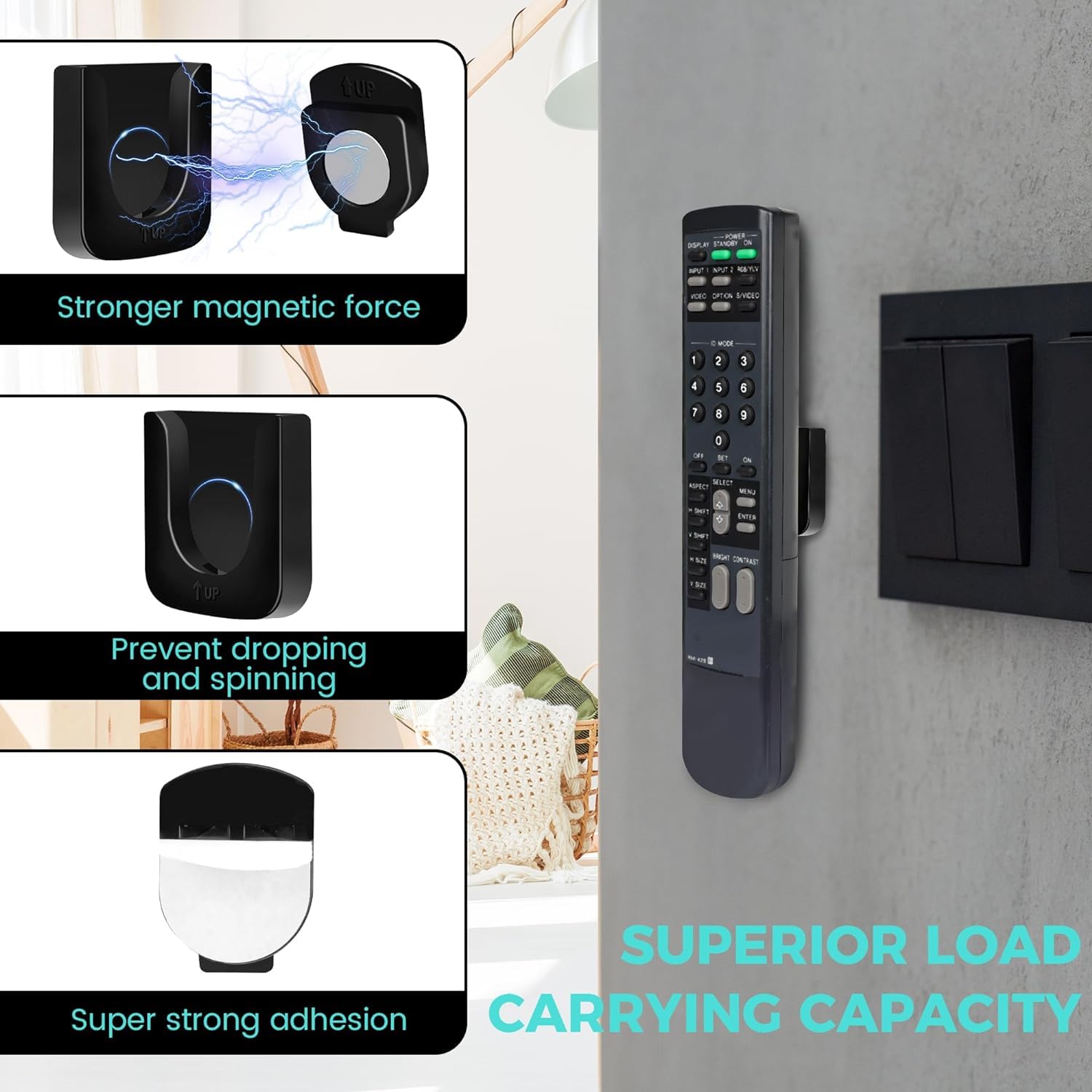 Guze Us 6 Piece Magnetic Remote Control Holder Wall Mount   Self Adhesive Suitable For Tv Backside As Well As Tv Fan And Air Con