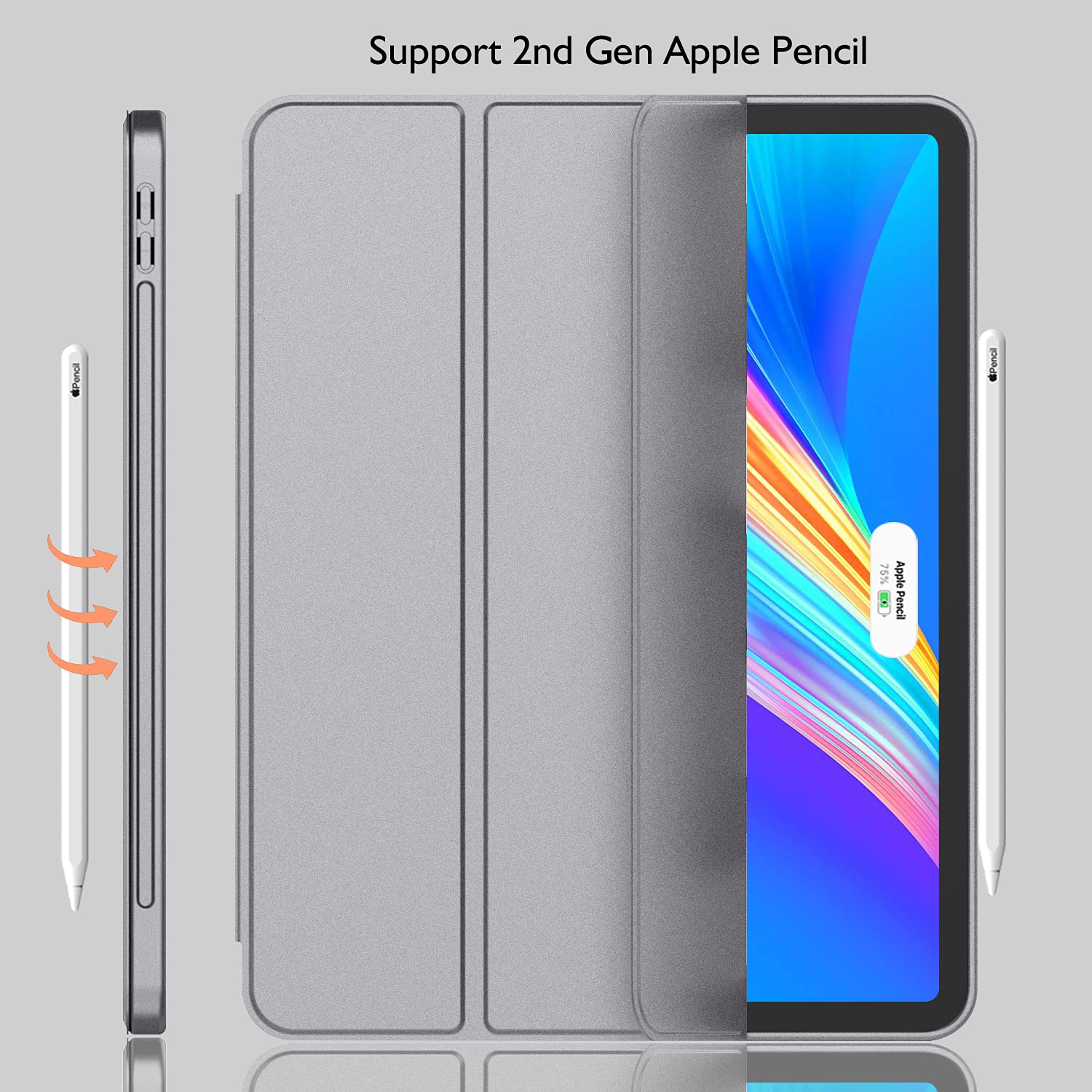 Imieet New Ipad Pro 11 Inch Case 2022(4Th Gen)/ 2021(3Rd Gen) With Pencil Holder [Support Ipad 2Nd Pencil Charging/Pair],Trifold Stand Smart Case With Soft Tpu Back,Auto Wake/Sleep(Silver Gray)