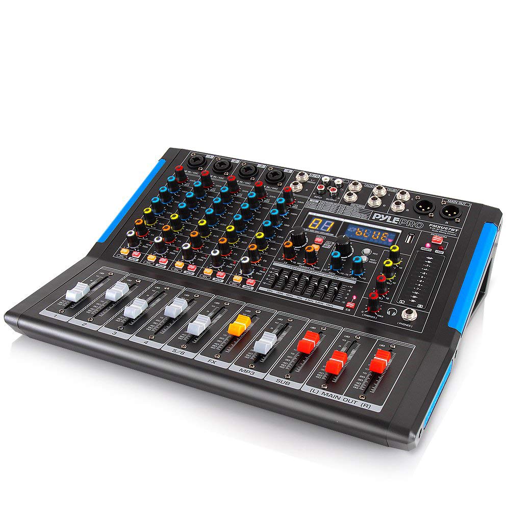 Pyle 6 Channel Bluetooth Studio Audio Mixer   Dj Sound Controller Interface With Usb Drive For Pc Recording Input, Xlr Microphon