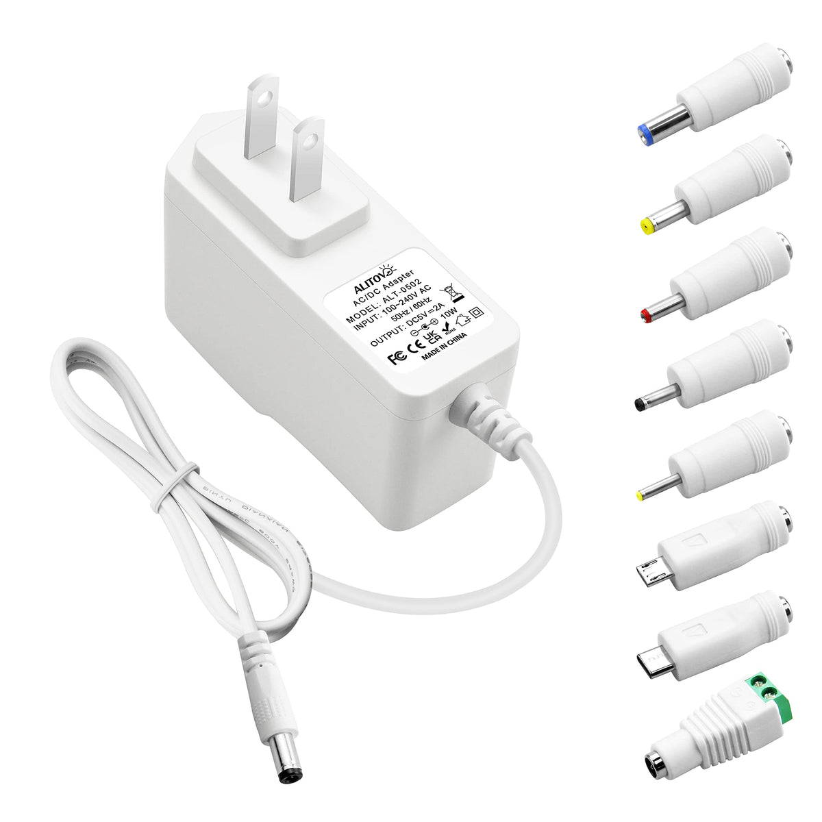 Alitove 5V Power Supply Adapter 5 Volt 2A 10W Universal Ac/Dc Adapter 100 240V Ac To Dc 5V Power Cord Converter With 8 Tip 5.5X2