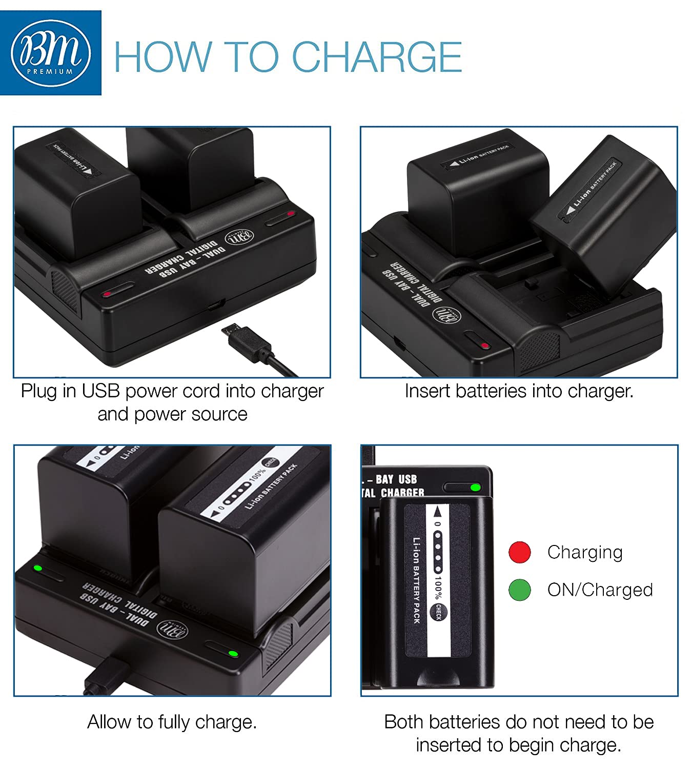 BM Premium 2 VW VBD58 Batteries and Dual Bay Charger for Panasonic AG VBR59, BGH1, HC X1, HC X1500, HC X2000, AG CX10, AG CX350, AG UX180, AG AC30, AG UX90, AG DVX200, HC MDH3E, AJ PX270, AJ PX230