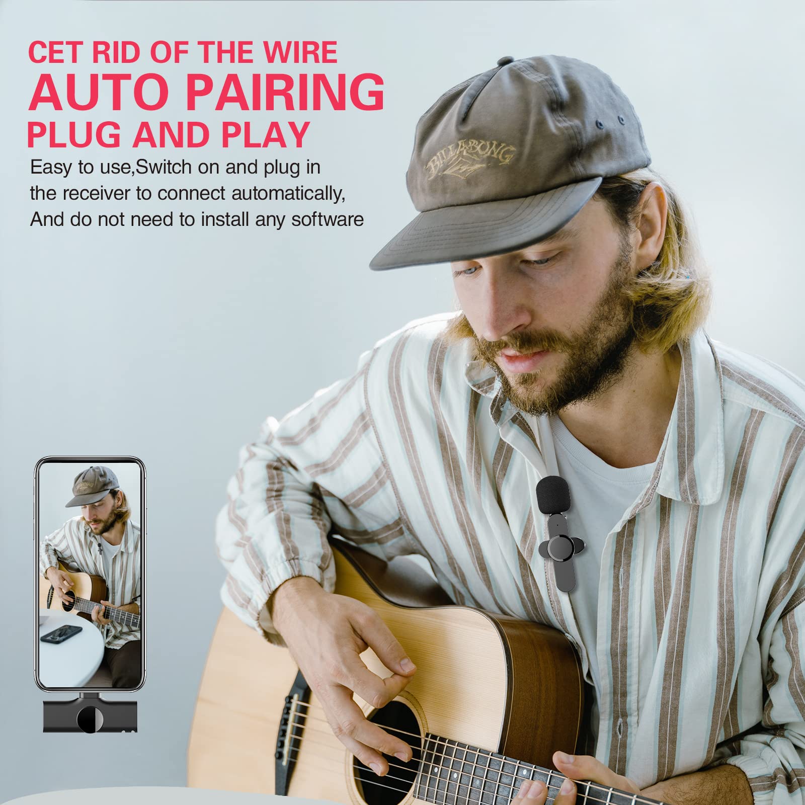 Aisizon Wireless Clip Mic, Wireless Lavalier Microphones, Lapel Clip On Microphone, For Iphone 15, Smartphone, Laptop, Video Rec