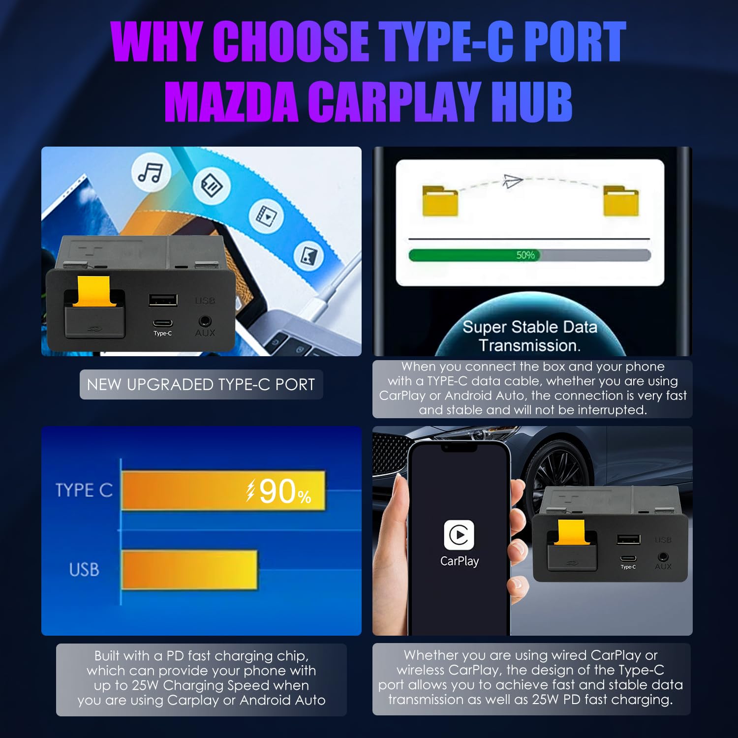 Hzmirzk Type-C Wireless Apple CarPlay Retrofit Kit TK78669U0C for Mazda 2014-2019 - Wireless Carplay, No Android Auto