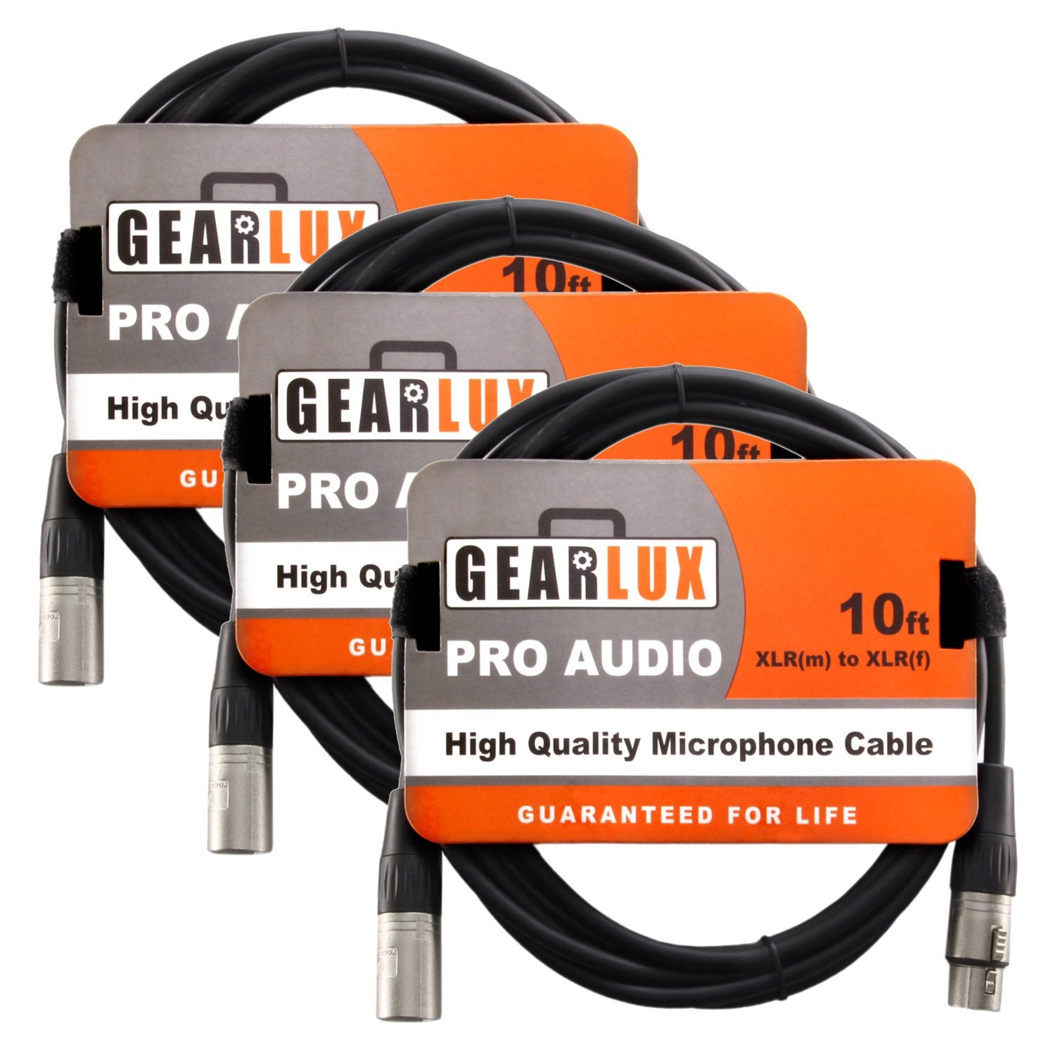 Gearlux Xlr Microphone Cable, Fully Balanced, Male To Female, Black, 10 Feet   3 Pack