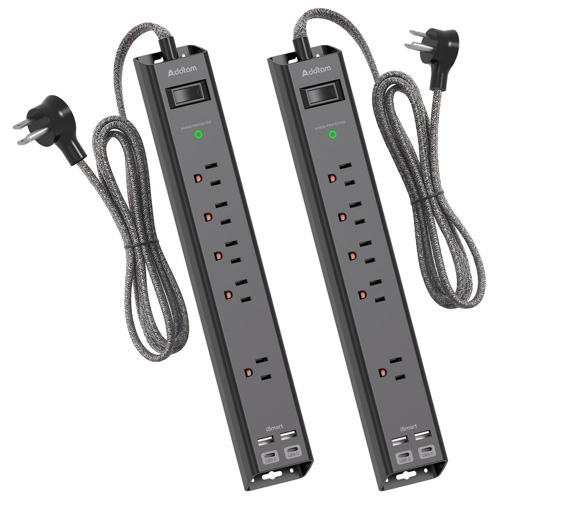 10Ft Surge Protector Power Strip   Extension Cord With Multiple Outlets, 5 Widely Outlets 4 Usb Ports, Wall Mount, Flat Plug, De