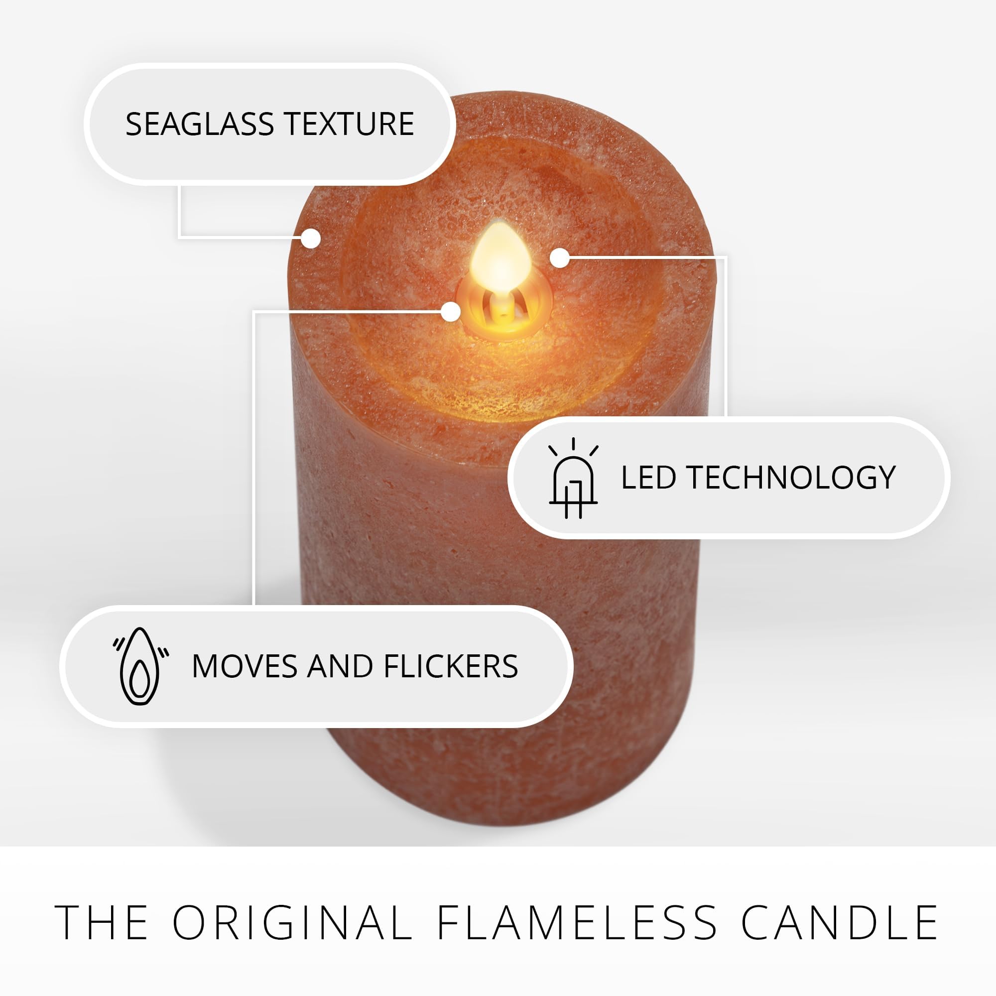 Luminara Sea Glass Flameless Candle, Harvest Pumpkin 3'' X 4.5'', Moving Led Flame Pillar With Timer, Battery Operated, Real Wax