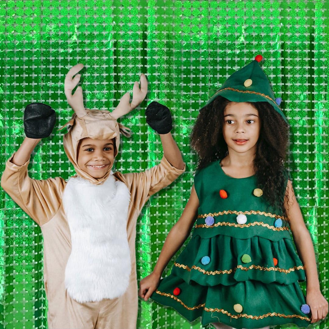 Square Tinsel Curtain Party Backdrop   10Pcs Glitter Foil Fringe Curtain Party Decor Green Photo Booth Backdrop Streamers For Ha