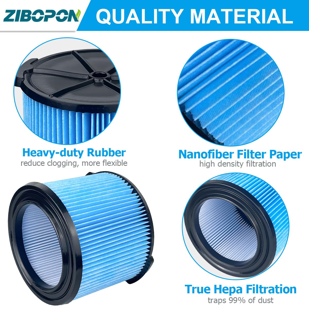 Zibopon Vf3500 Shop Vac Filters Compatible With Ridgid 3 4.5 Gallon Wet/Dry Vacuum, 3 Layer Fine Dust Filter, 2 Pack