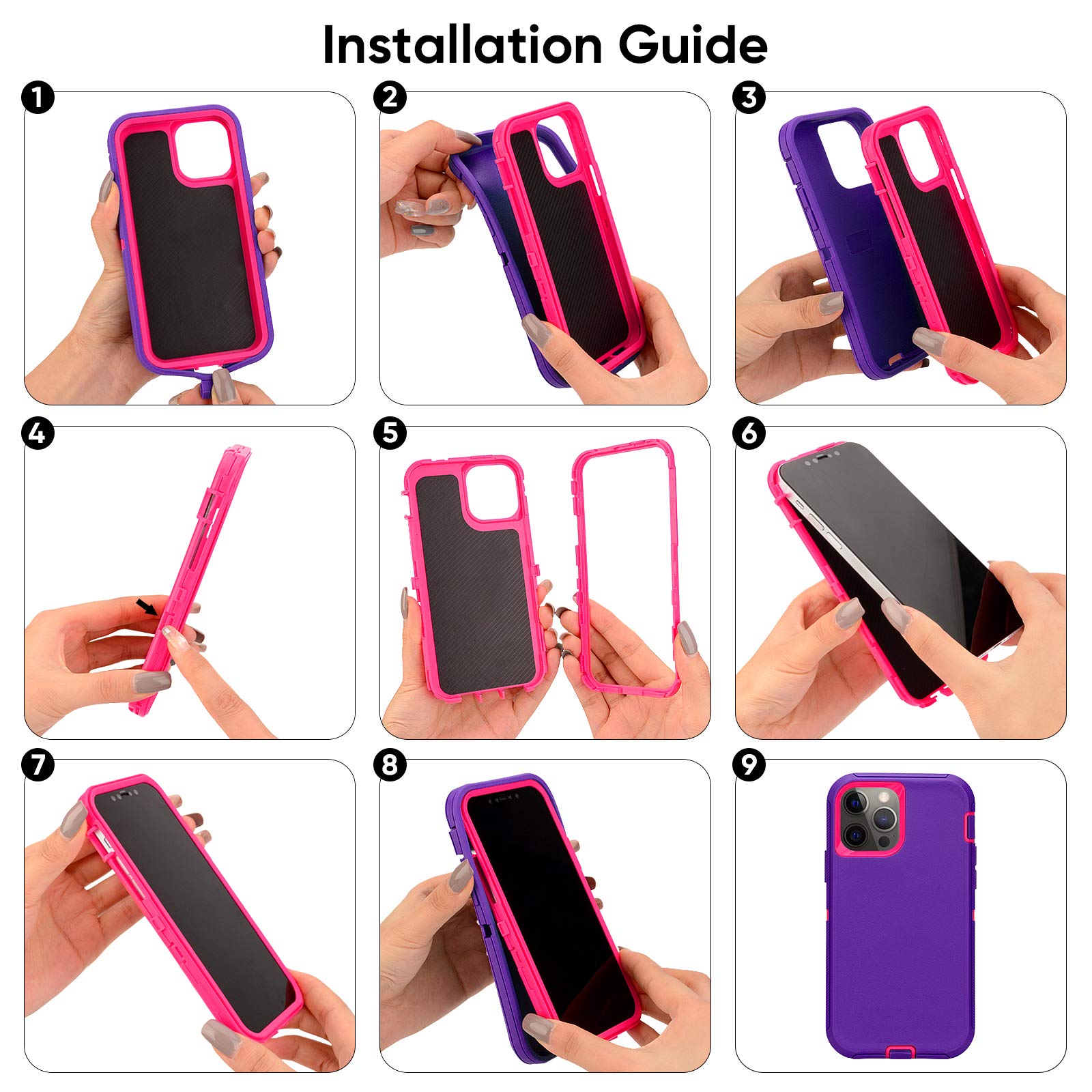 For Iphone 14 Pro Max Case With Full Body Protection, Heavy Duty Shockproof Military Grade 3 In 1 Silicone Rubber With Hard Pc R