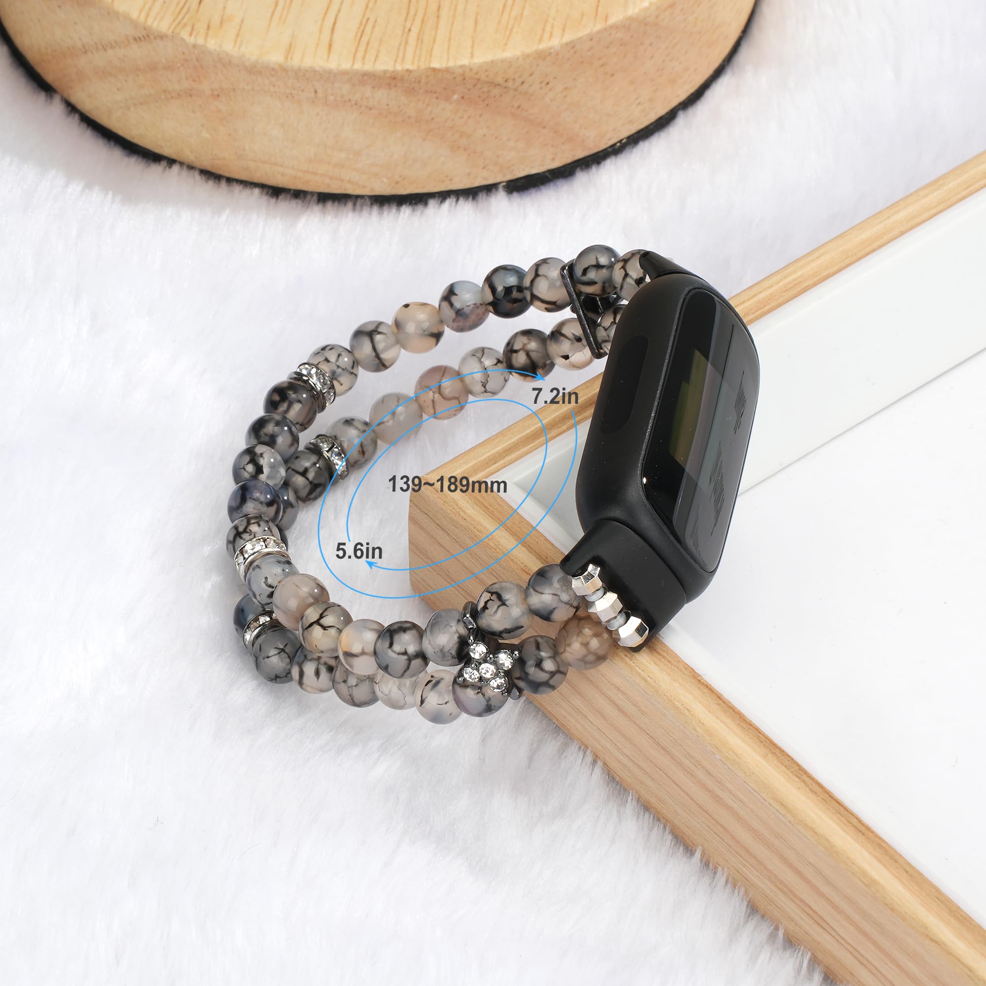 Ilvanya Beaded Bracelet Compatible For Fitbit Inspire 3 For Women,Fashion Handmade Pearl Beads Elastic Stretch Watch Band For Fi