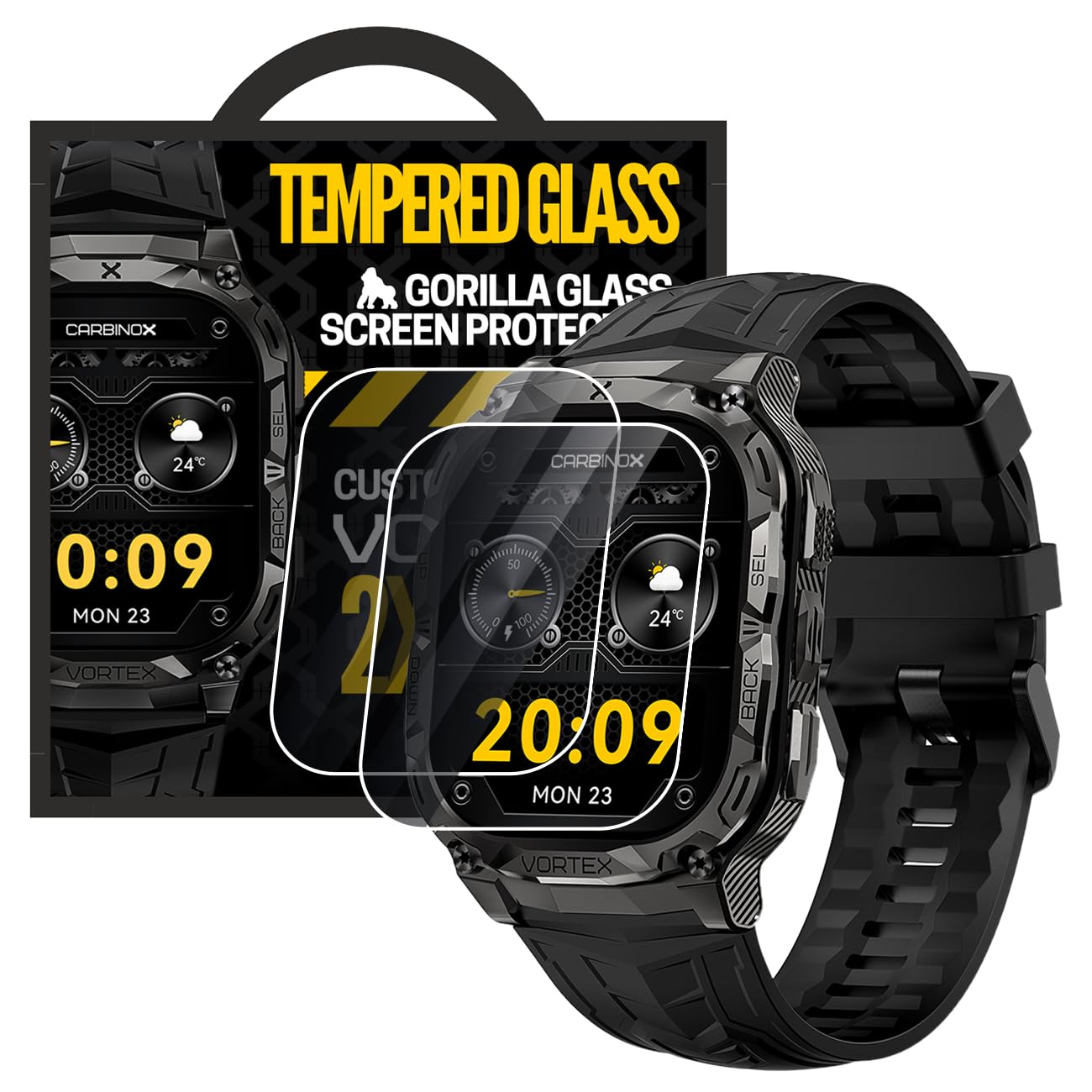 Carbinox Tempered Glass Screen Protector Compatible For Vortex Smart Watch - High Transparency, Anti Scratch, High Sensitivity, 