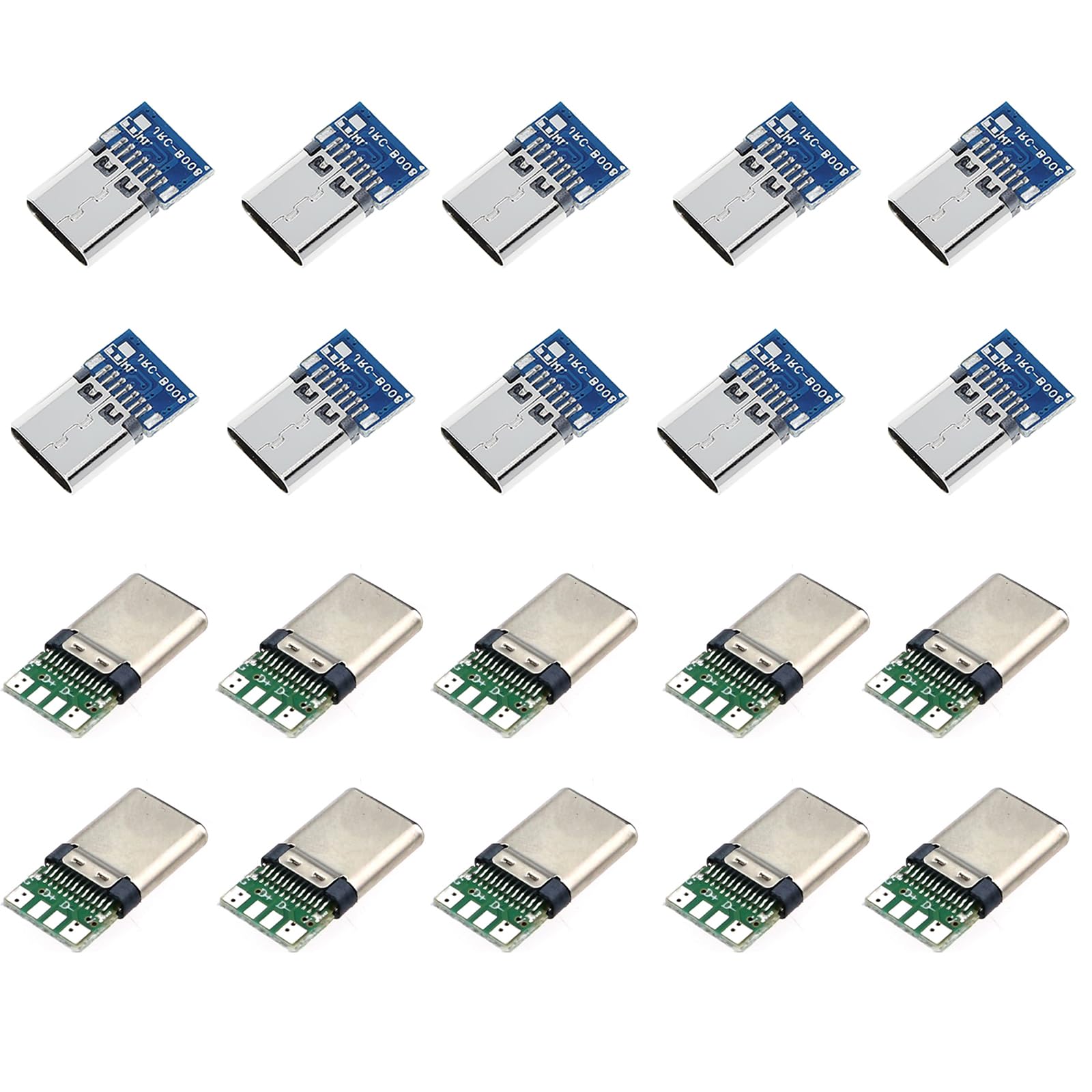 Teansic 20 Pcs 24 Pin Type C Male Female Plug Socket Connector With Pcb Board,Usb 3.1 Connectors Adapter To Solder Wire & Cable