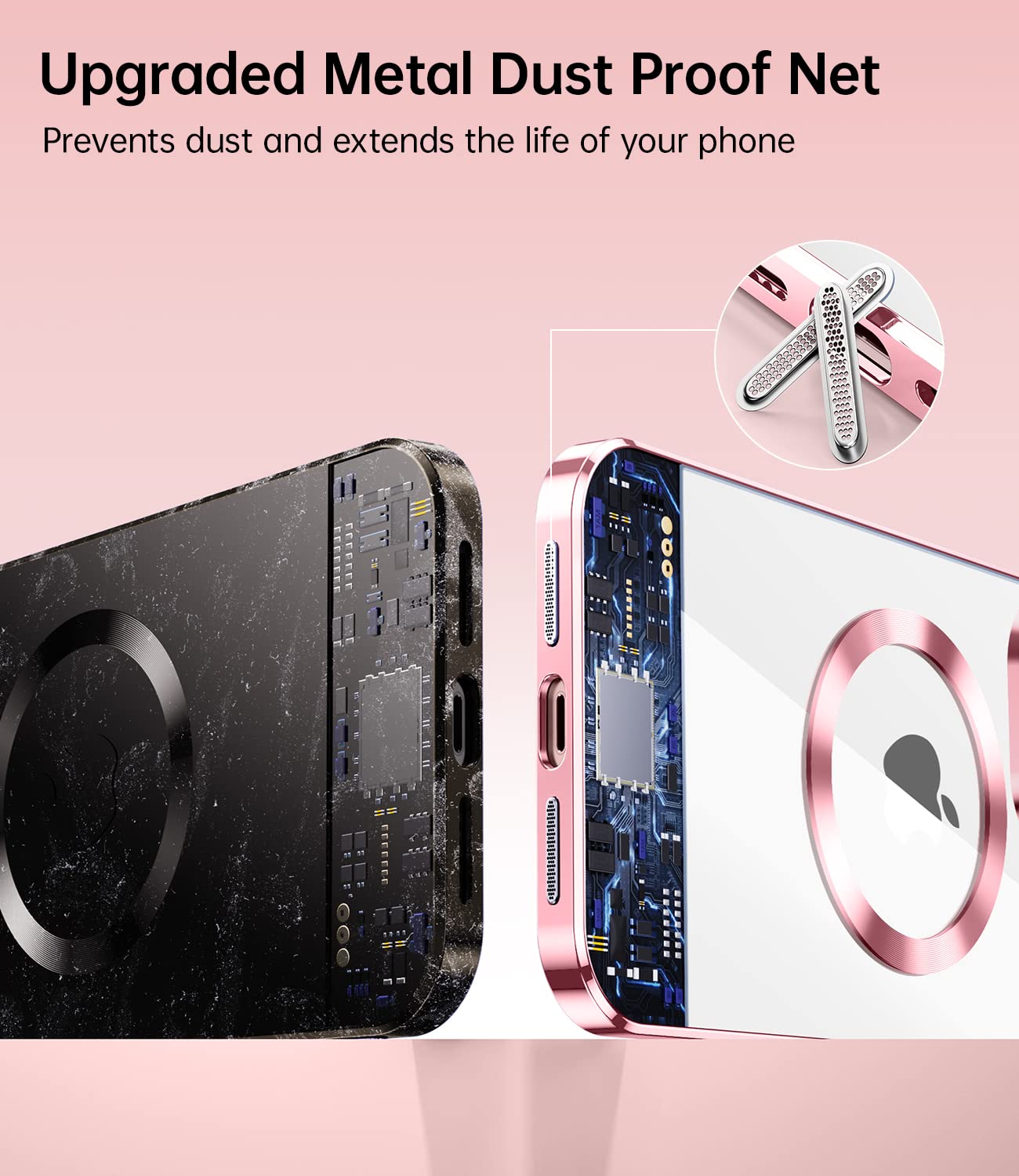 Jueshituo Magnetic Metallic Glossy Clear For Iphone 13 Pro Max Case With Full Camera Cover Protection [No.1 Strong N52 Magnets]