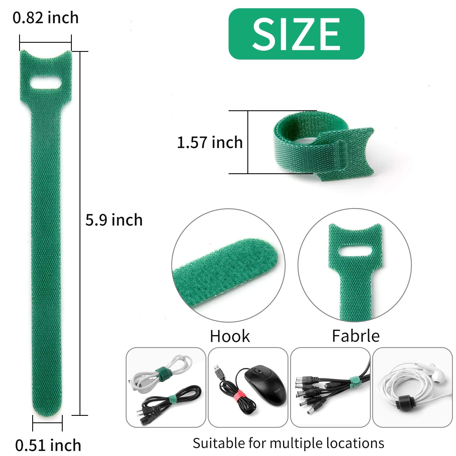 6 Inch Length Reusable Hook And Loop Cable Ties ,Strong &Microfiber Fastening Cloth, Adjustable Fastener Cable Strap Hook And Loop Cord Ties