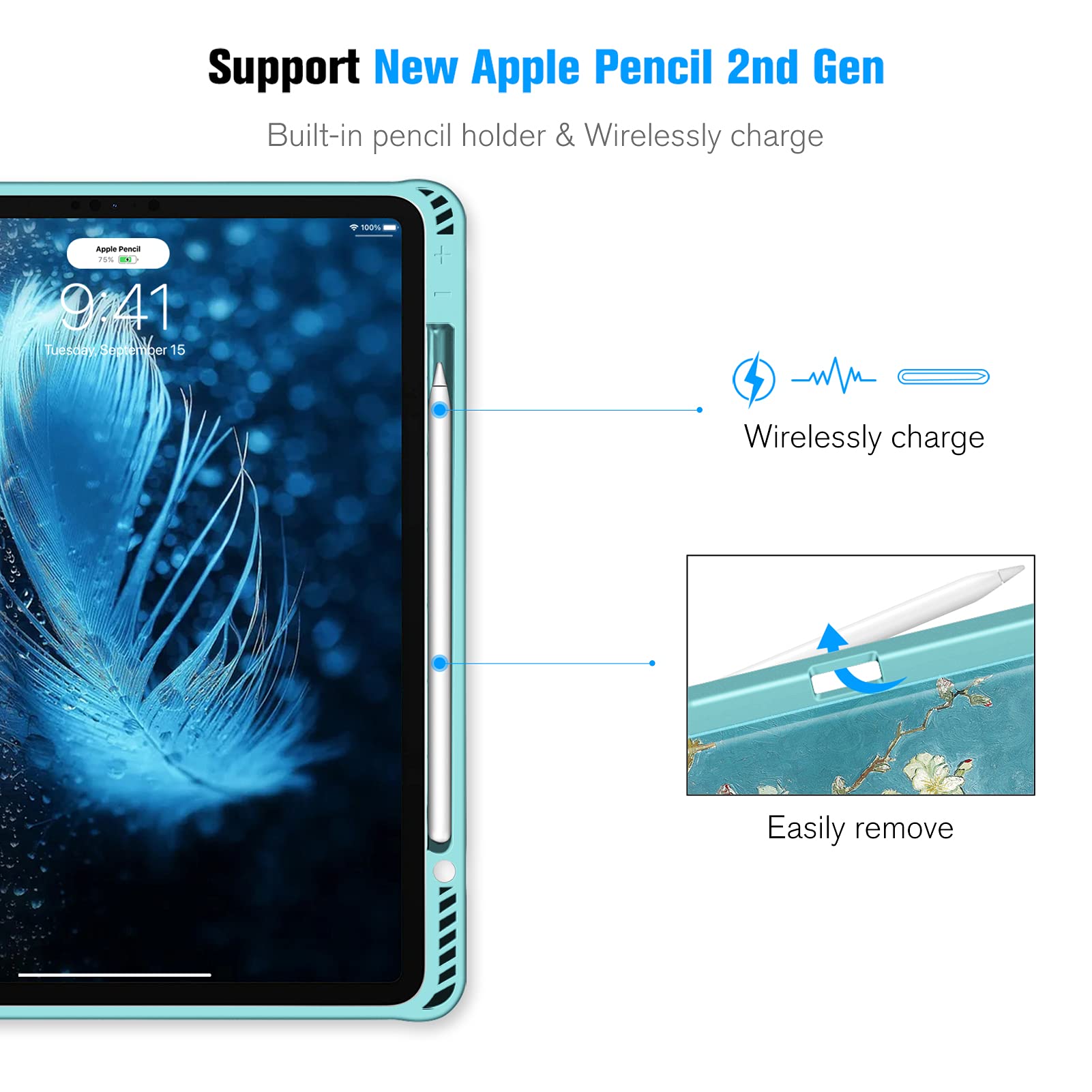 Casebot Magnetic Case For Ipad Pro 12.9 Inch 6Th Generation 2022, Multiple Angle Shockproof Rugged Stand Case, Soft Tpu Back Cover W/Pencil Holder, Also Fit Ipad Pro 12.9' 5Th/4Th/3Rd Gen, Blossom