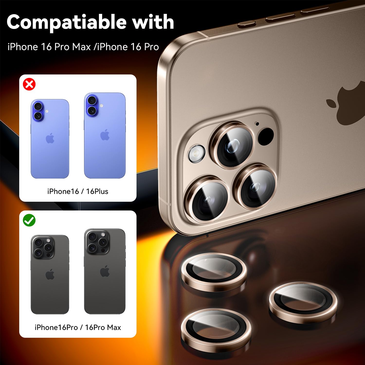 Hoerrye For Iphone 16 Pro / 16 Pro Max Camera Lens Protector   Case Friendly, Tempered Glass Screen Protector, Anti Scratch, Spa