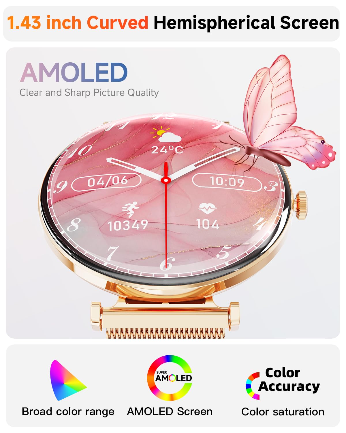 Smart Watches For Women Men[Calls/2 Bands/Metal Thin Body] For Android Iphone Samsung Compatible,1.43'' Micro-Spherical Amoled S