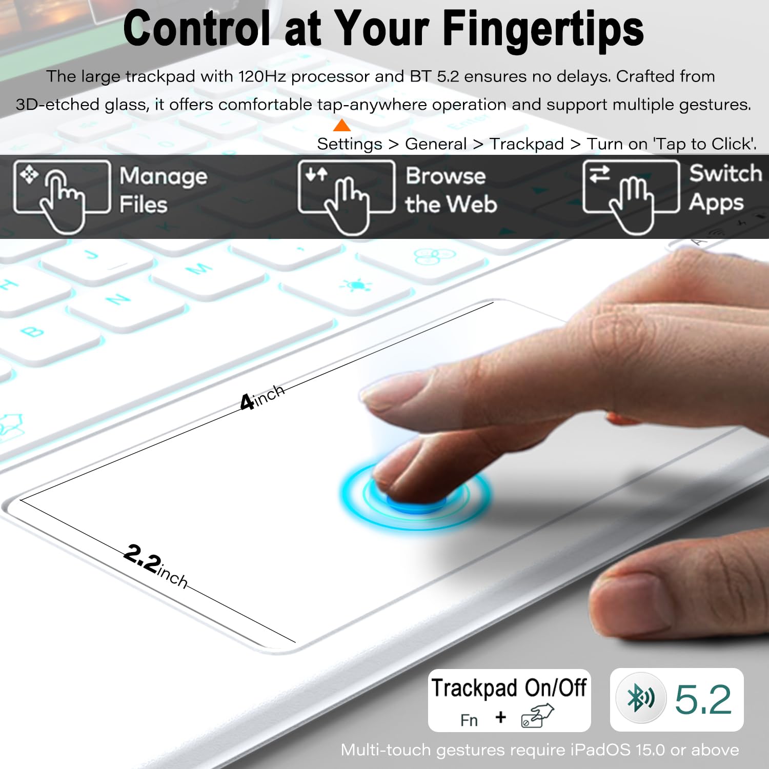 Zenlu Ipad 9Th Generation Case With Keyboard Detachable, Rugged Protective Shell, Multi Touch Trackpad, Pen Holder, Vertical Sta