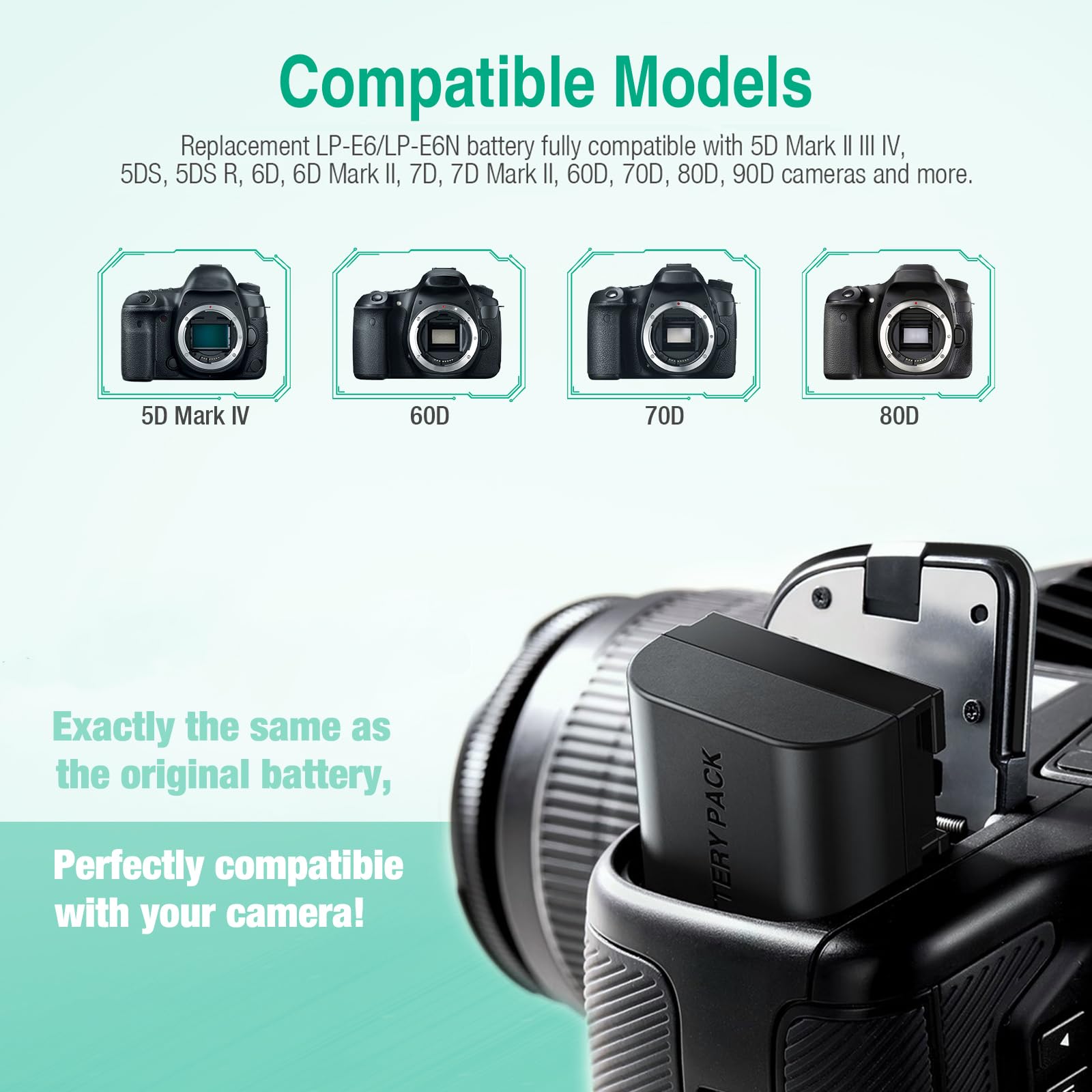 FirstPower LP-E6 LP-E6N 2600mAh Camera Battery 3-Pack & Triple Charger for Canon EOS 5D, 6D, 7D, 60D, 70D, 80D, 90D Black
