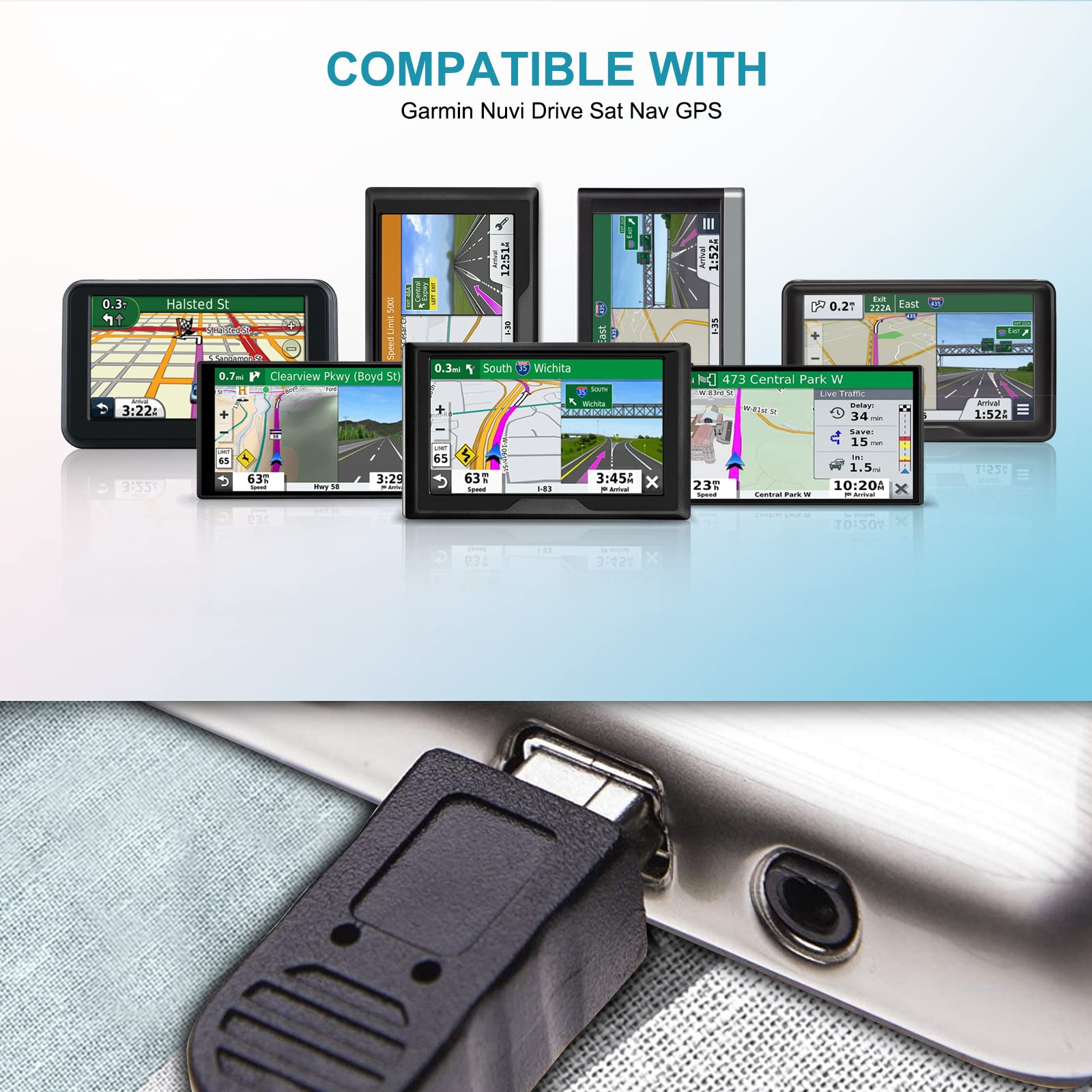 Mini Usb Wall Charger Ac Adapter Power Cord For Garmin Nuvi Drive 40Lm 50Lm 52 60 255W 265W 550 620 1300 1350 1450 2577Lmt 2597Lmt 2589Lmt 2599Lmt 2599Lmt 2689Lmt Dezl 570Lmt Traffic Sat Nav Gps